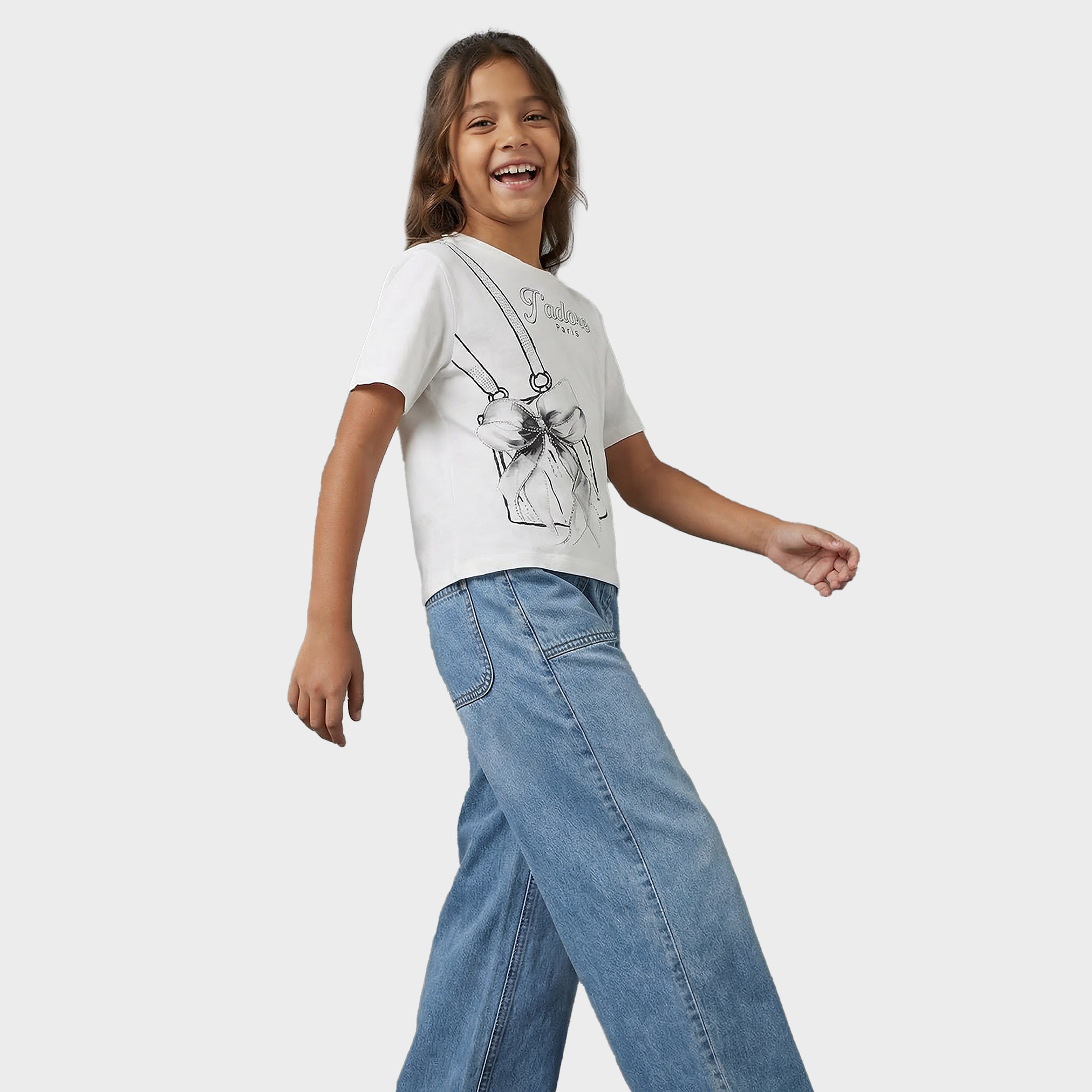 Juniors Crew Neck Short Sleeves T-shirt with Studded Detail-girls-clothing-tshirts-image-5