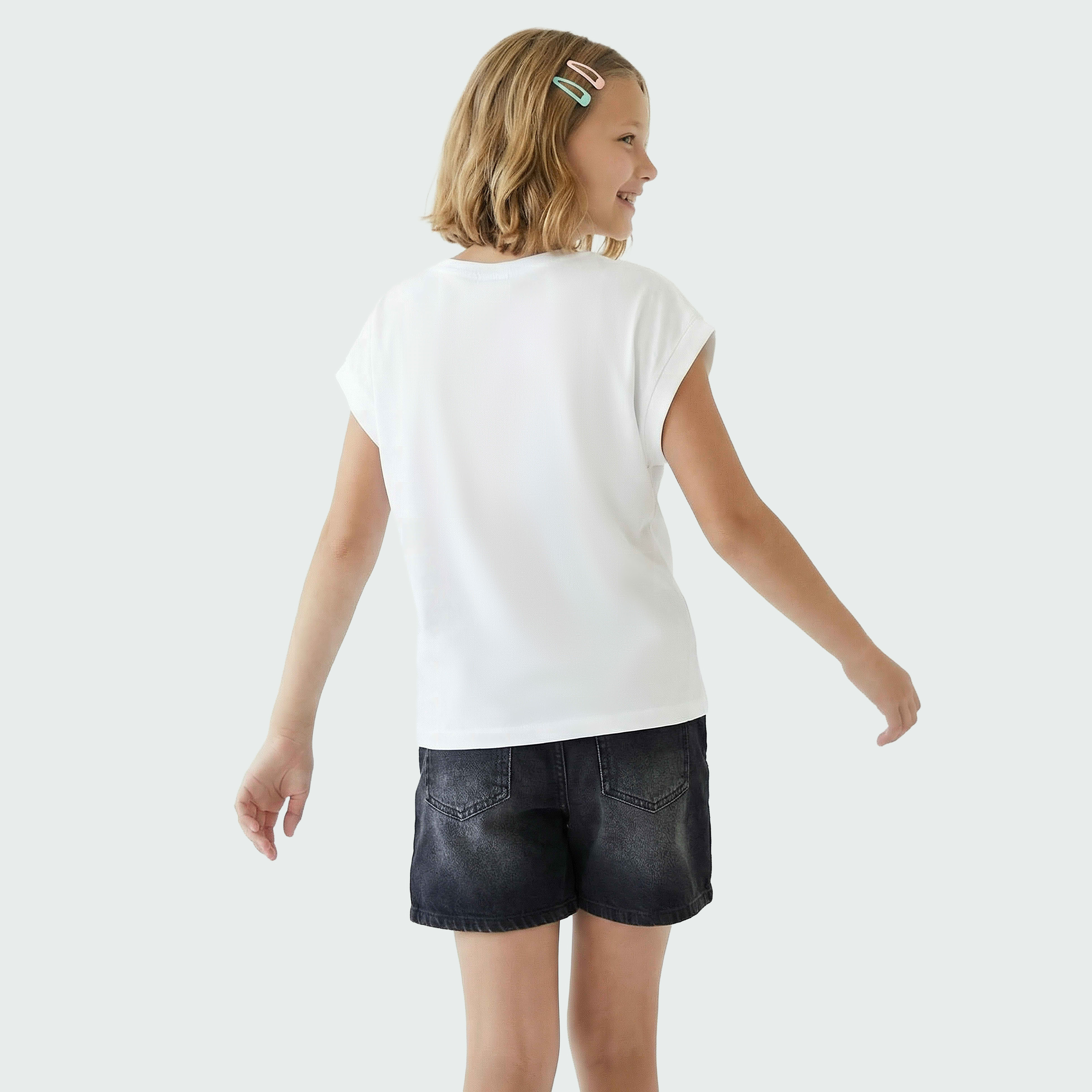 Juniors Round Neck Short Sleeves T-shirt with Sunglasses Print-girls-clothing-tshirts-image-3
