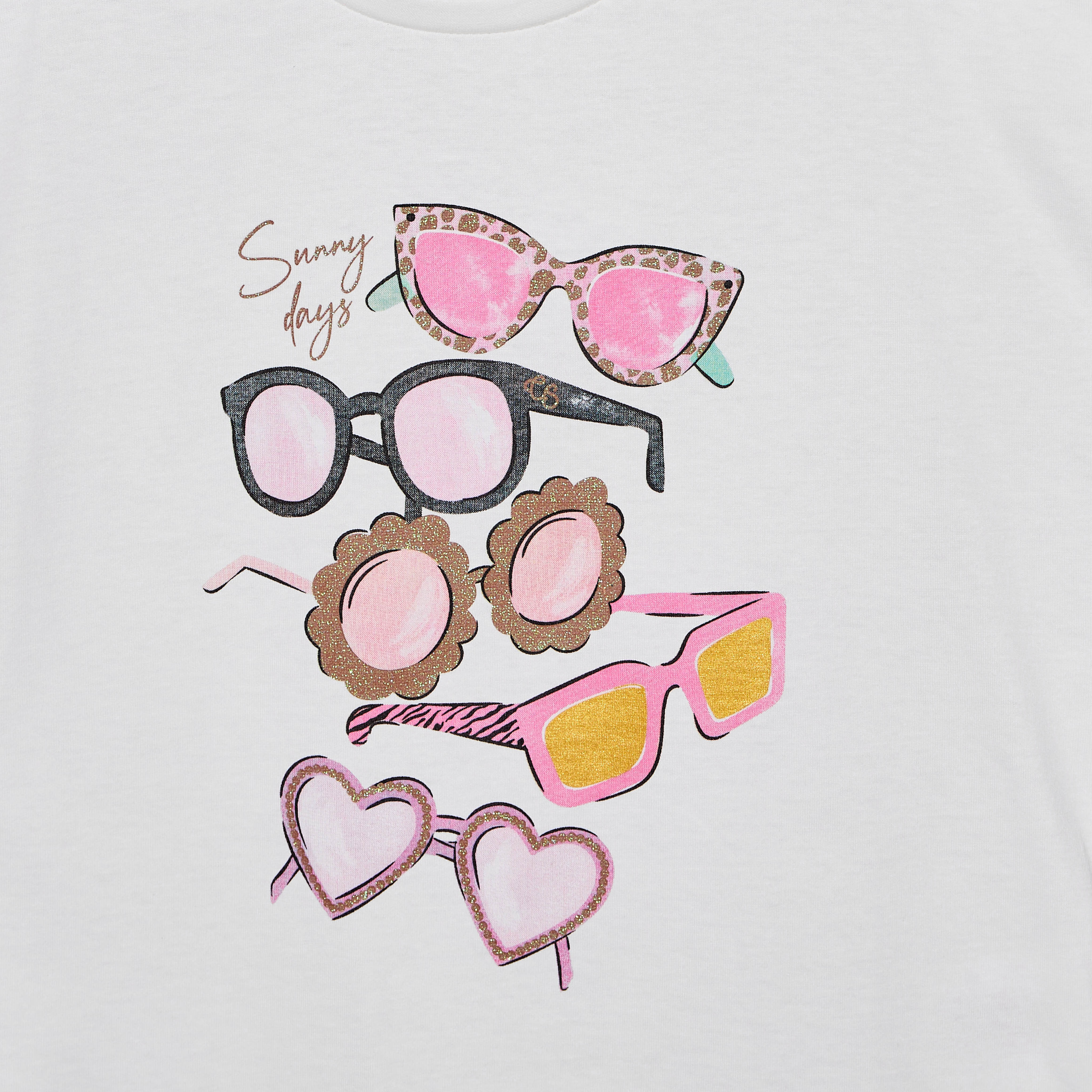 Juniors Round Neck Short Sleeves T-shirt with Sunglasses Print-girls-clothing-tshirts-image-4