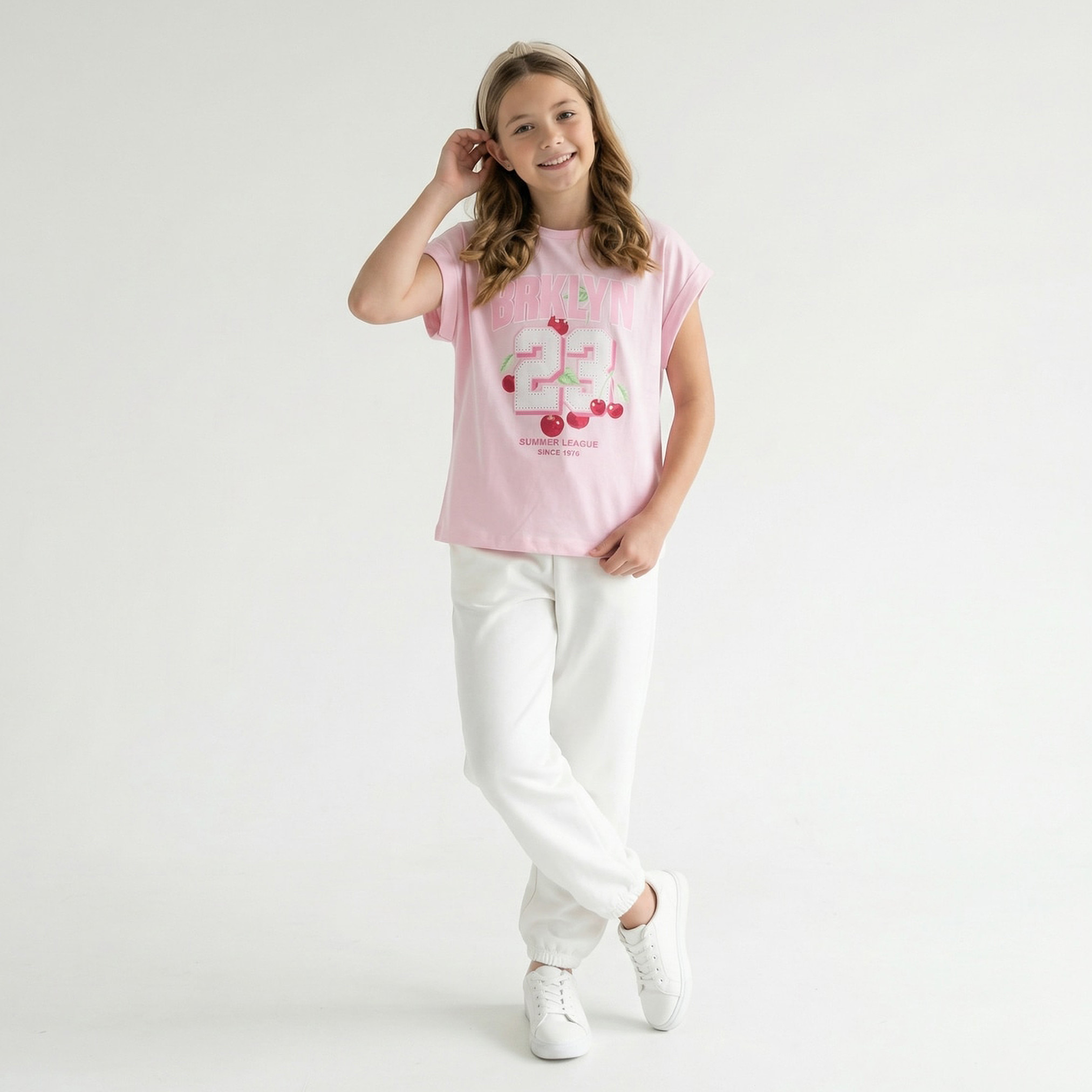 Juniors Crew Neck Short Sleeves T-shirt with Studded Detail-girls-clothing-tshirts-image-2