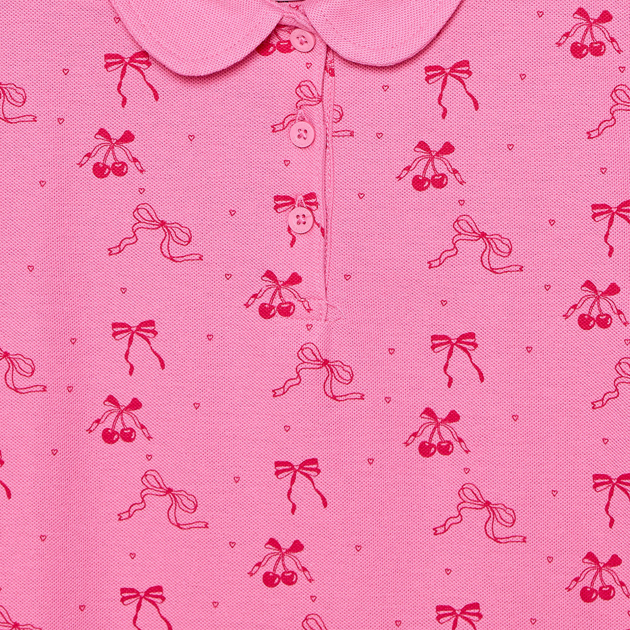 Juniors Collared Short Sleeves Polo T-shirt with Bow Print-girls-clothing-tshirts-image-4