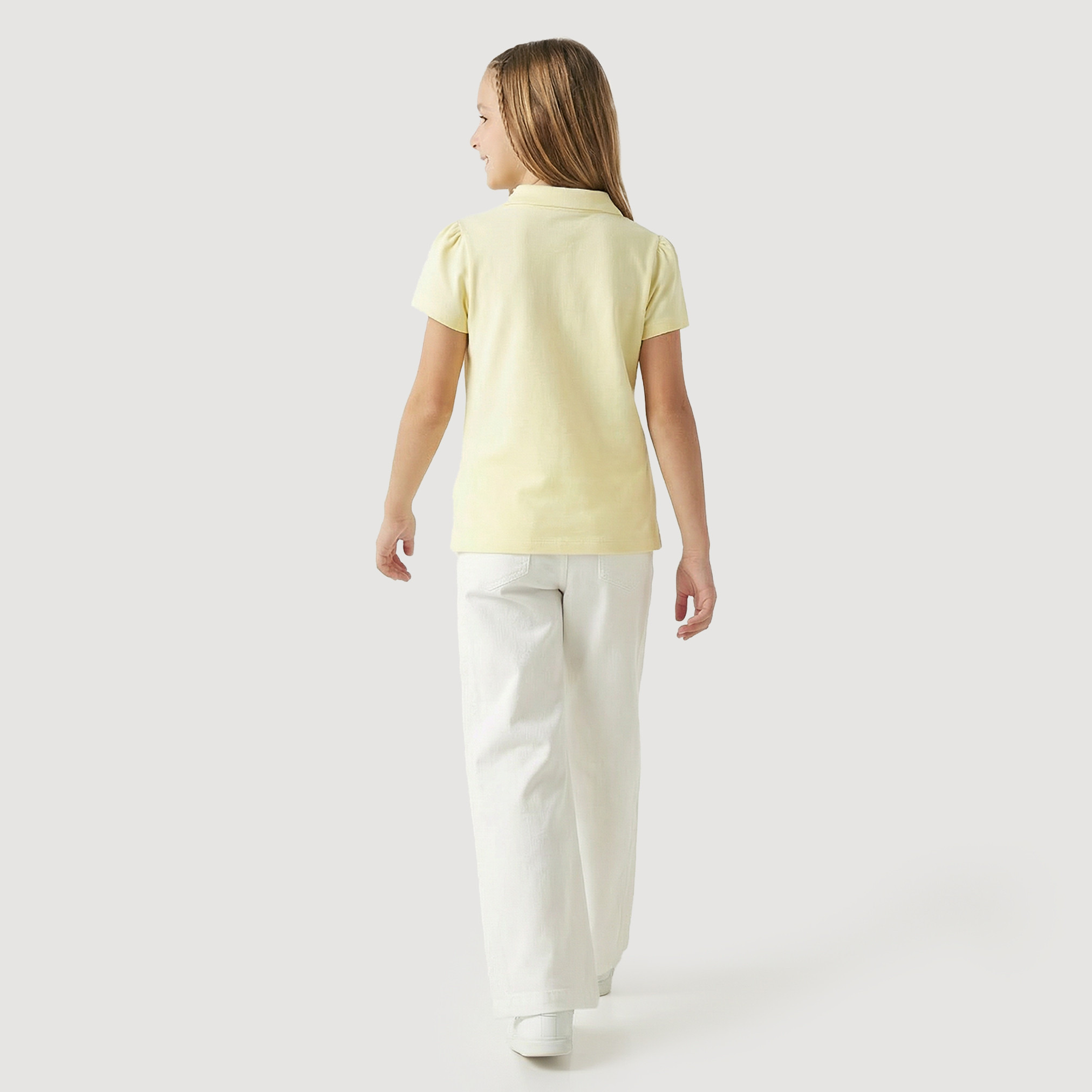 Juniors Collared Short Sleeve Polo T-shirt with Butterfly Embroidery-girls-clothing-tshirts-image-3