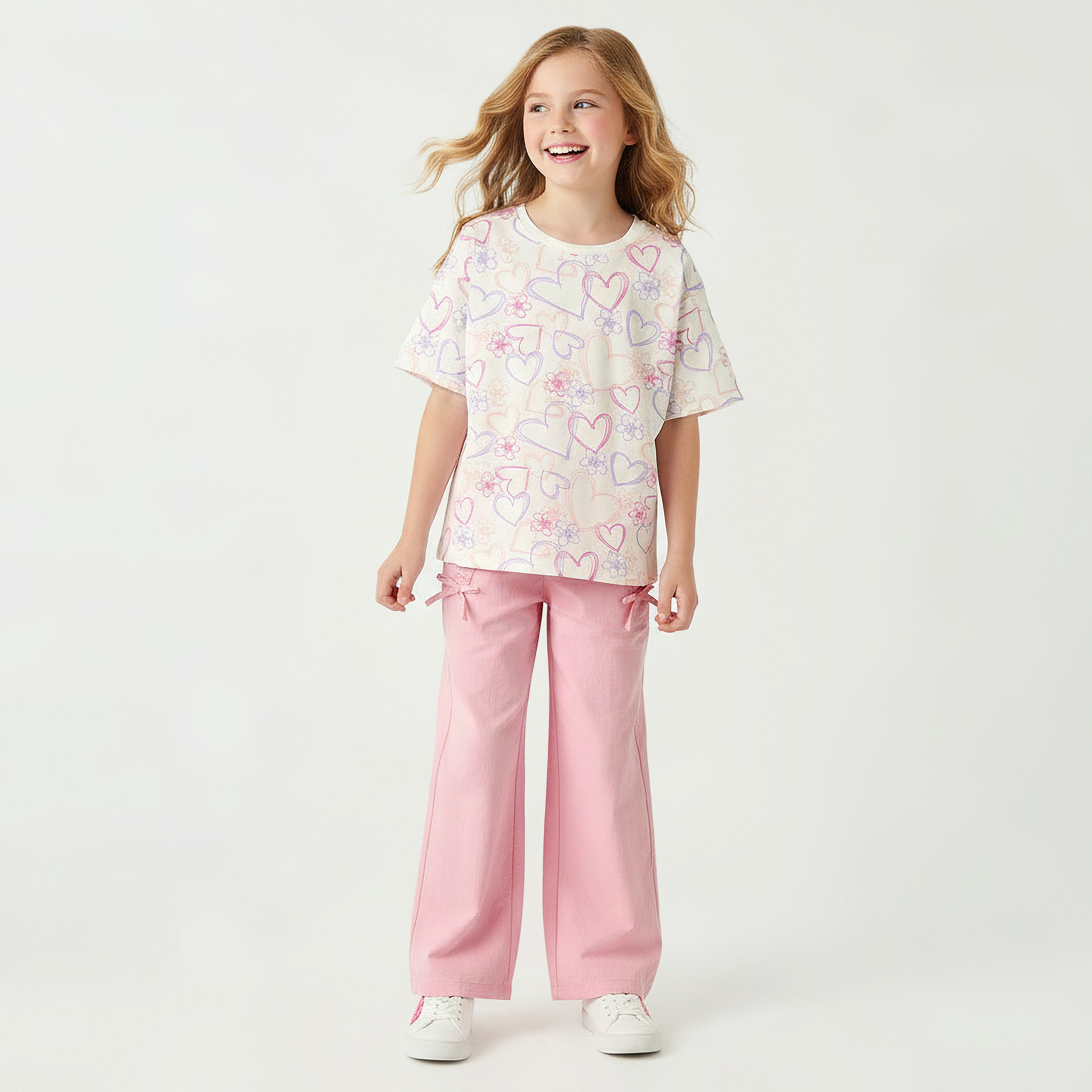 Juniors Crew Neck Short Sleeves T-shirt with Heart Print-girls-clothing-tshirts-image-2