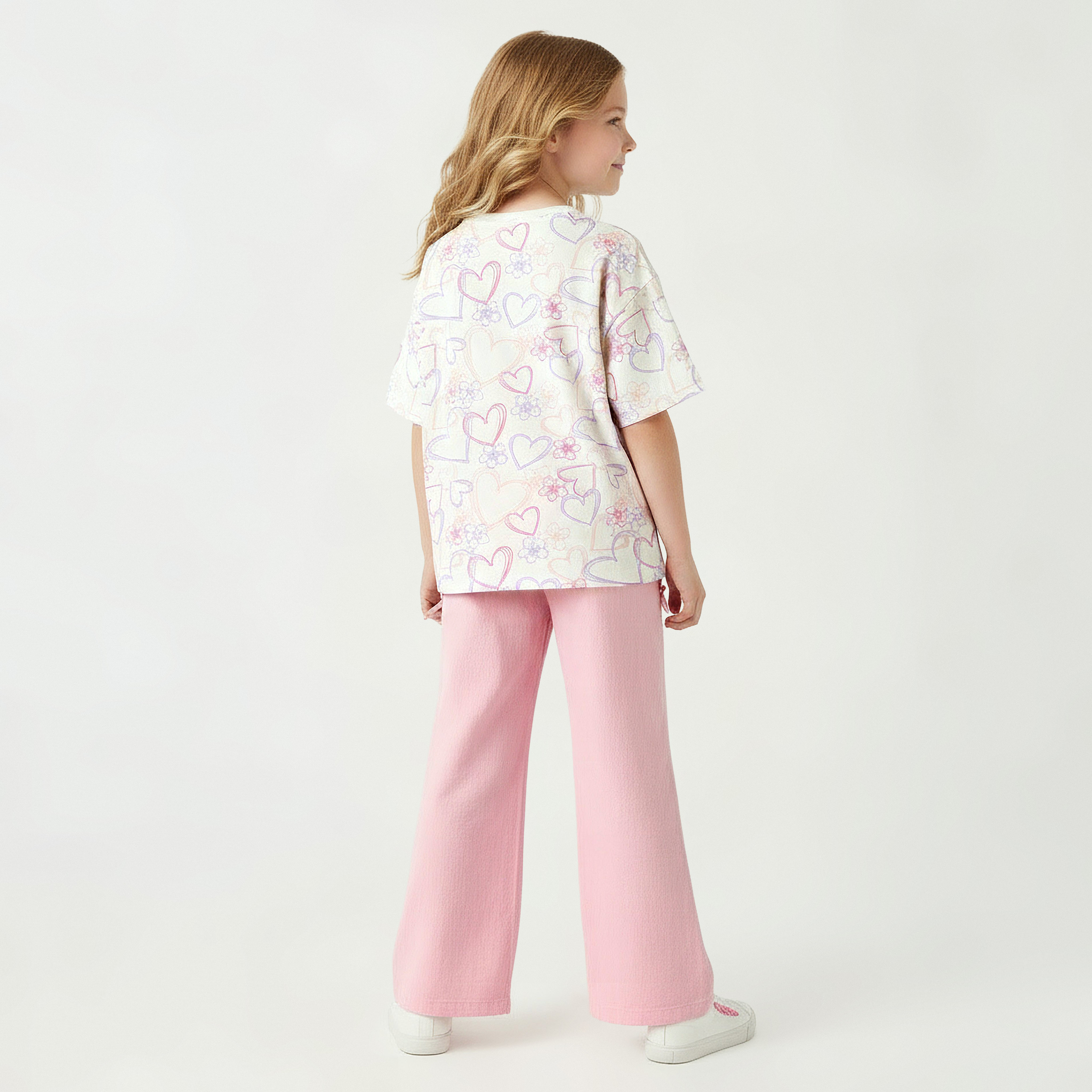 Juniors Crew Neck Short Sleeves T-shirt with Heart Print-girls-clothing-tshirts-image-3