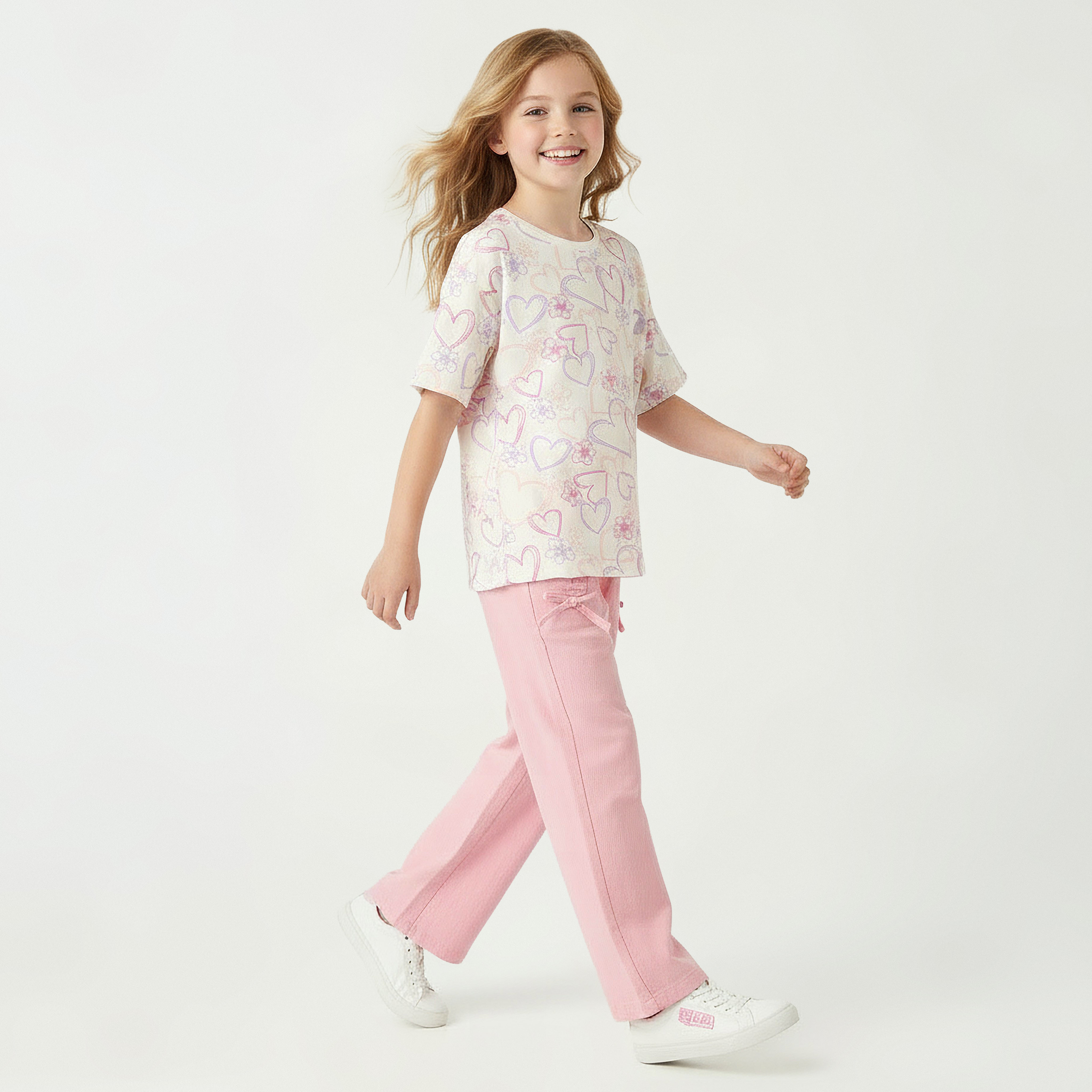Juniors Crew Neck Short Sleeves T-shirt with Heart Print-girls-clothing-tshirts-image-5