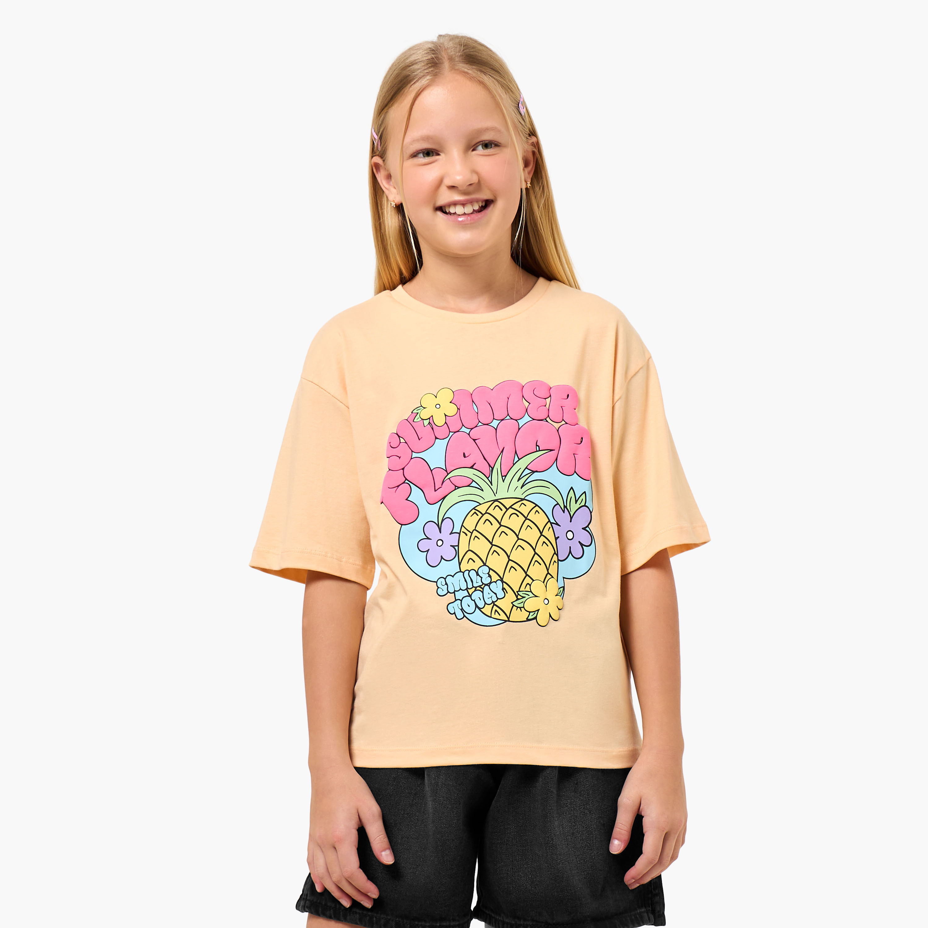 Juniors Crew Neck Short Sleeves T-shirt with Graphic Print-girls-clothing-tshirts-image-1