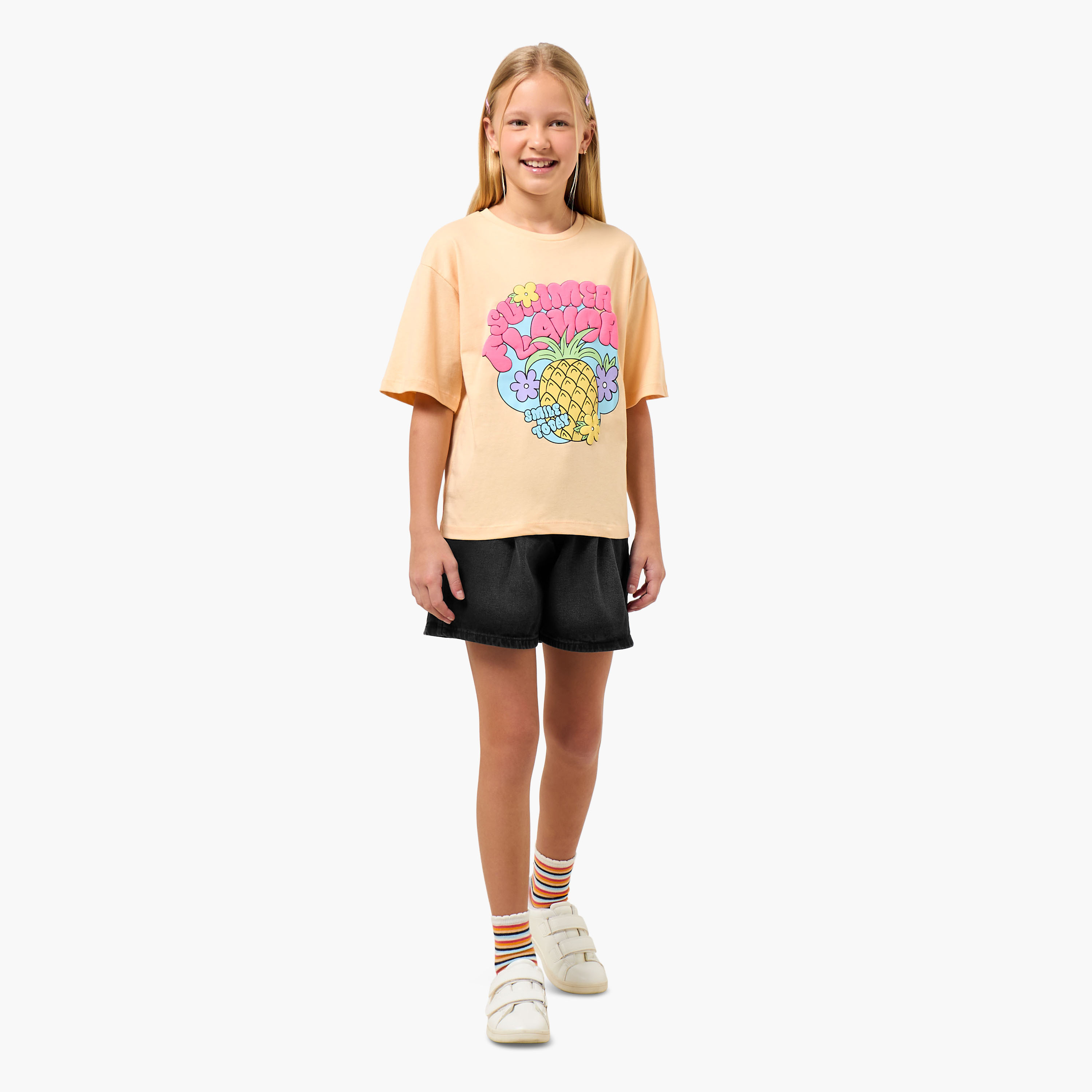 Juniors Crew Neck Short Sleeves T-shirt with Graphic Print-girls-clothing-tshirts-image-2