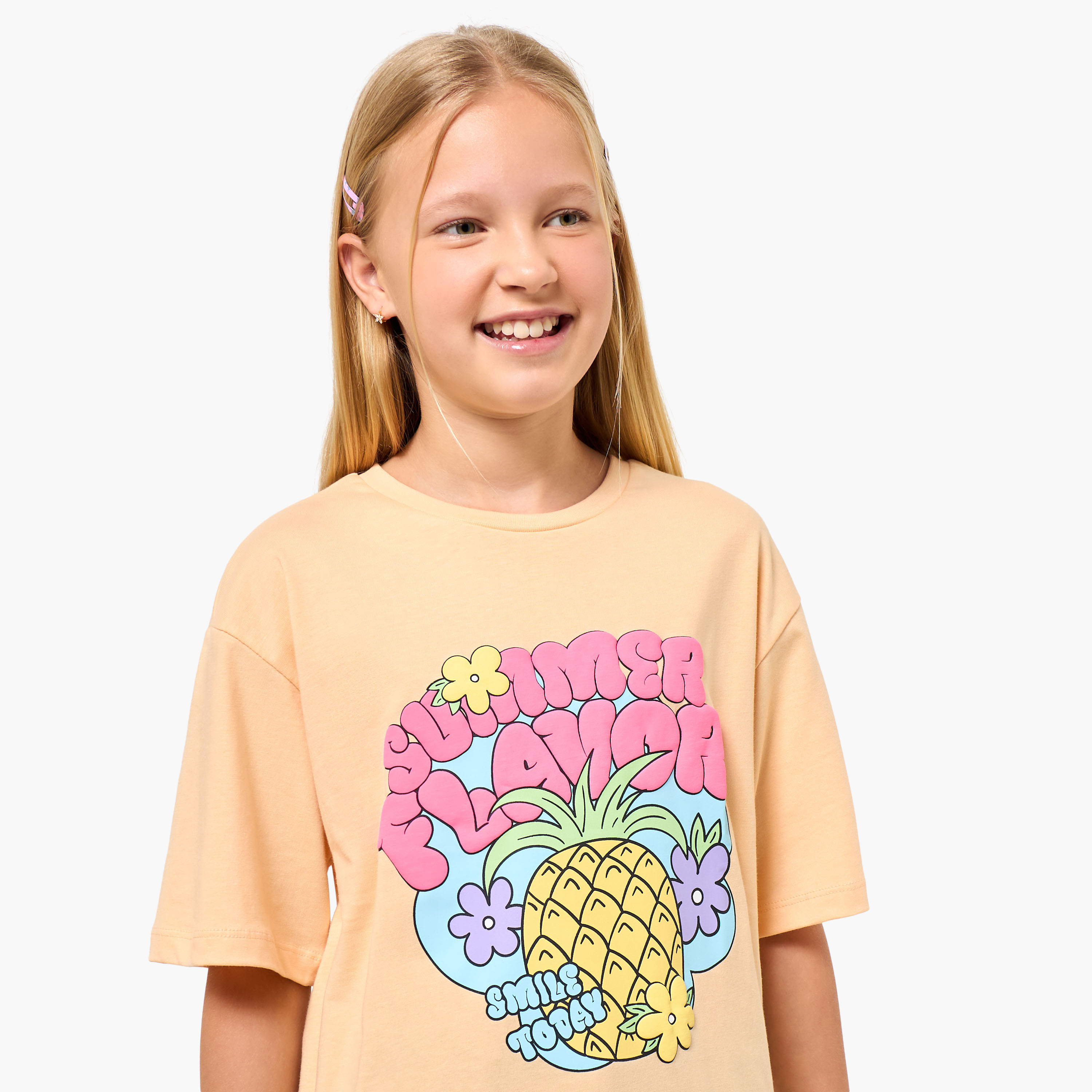 Juniors Crew Neck Short Sleeves T-shirt with Graphic Print-girls-clothing-tshirts-image-4