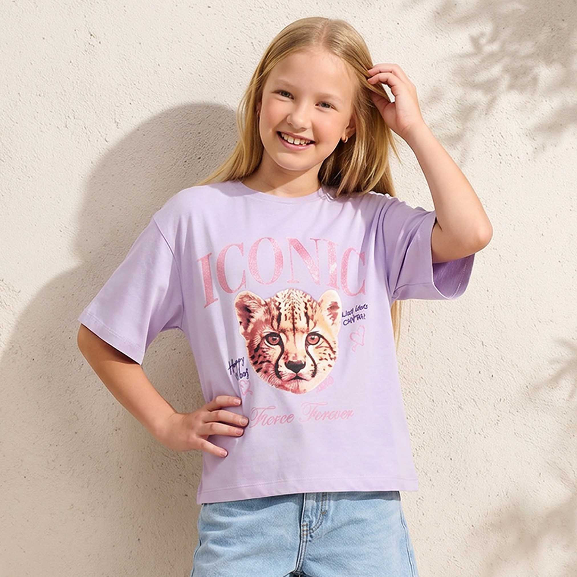 Juniors Crew Neck Short Sleeve T-shirt with Graphic Print-girls-clothing-tshirts-image-1