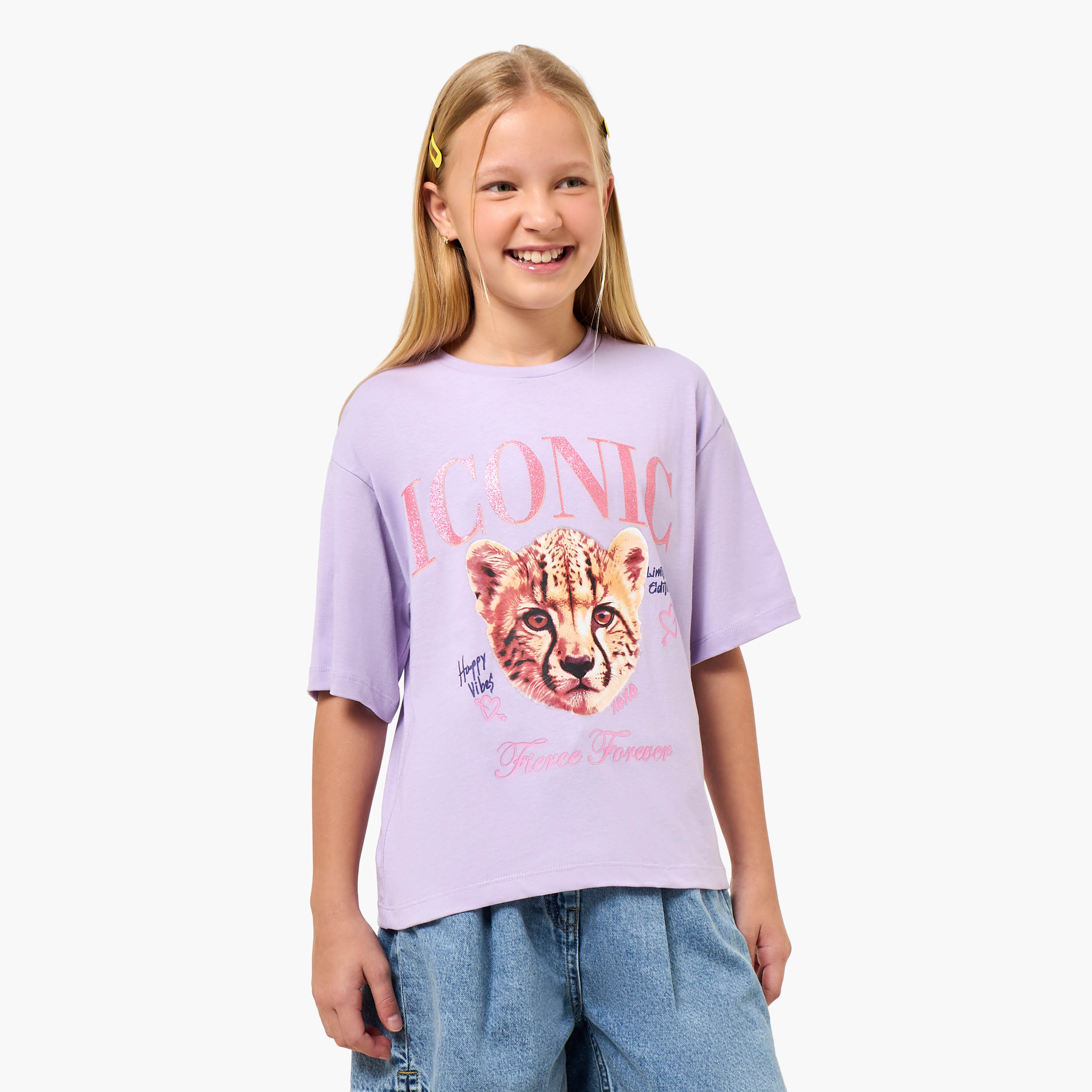 Juniors Crew Neck Short Sleeve T-shirt with Graphic Print-girls-clothing-tshirts-image-2