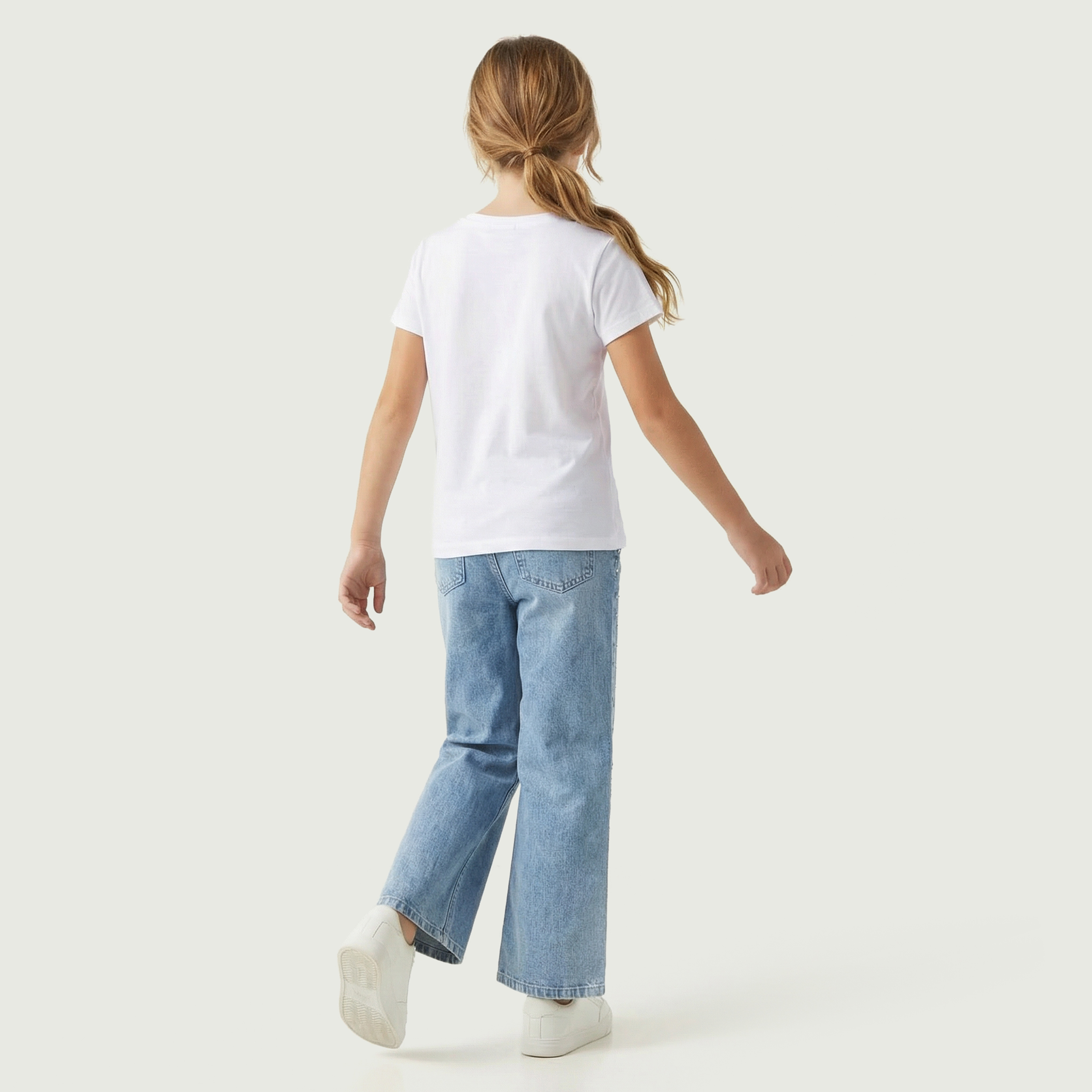 Juniors Crew Neck Short Sleeves T-shirt with Bow Print-girls-clothing-tshirts-image-3