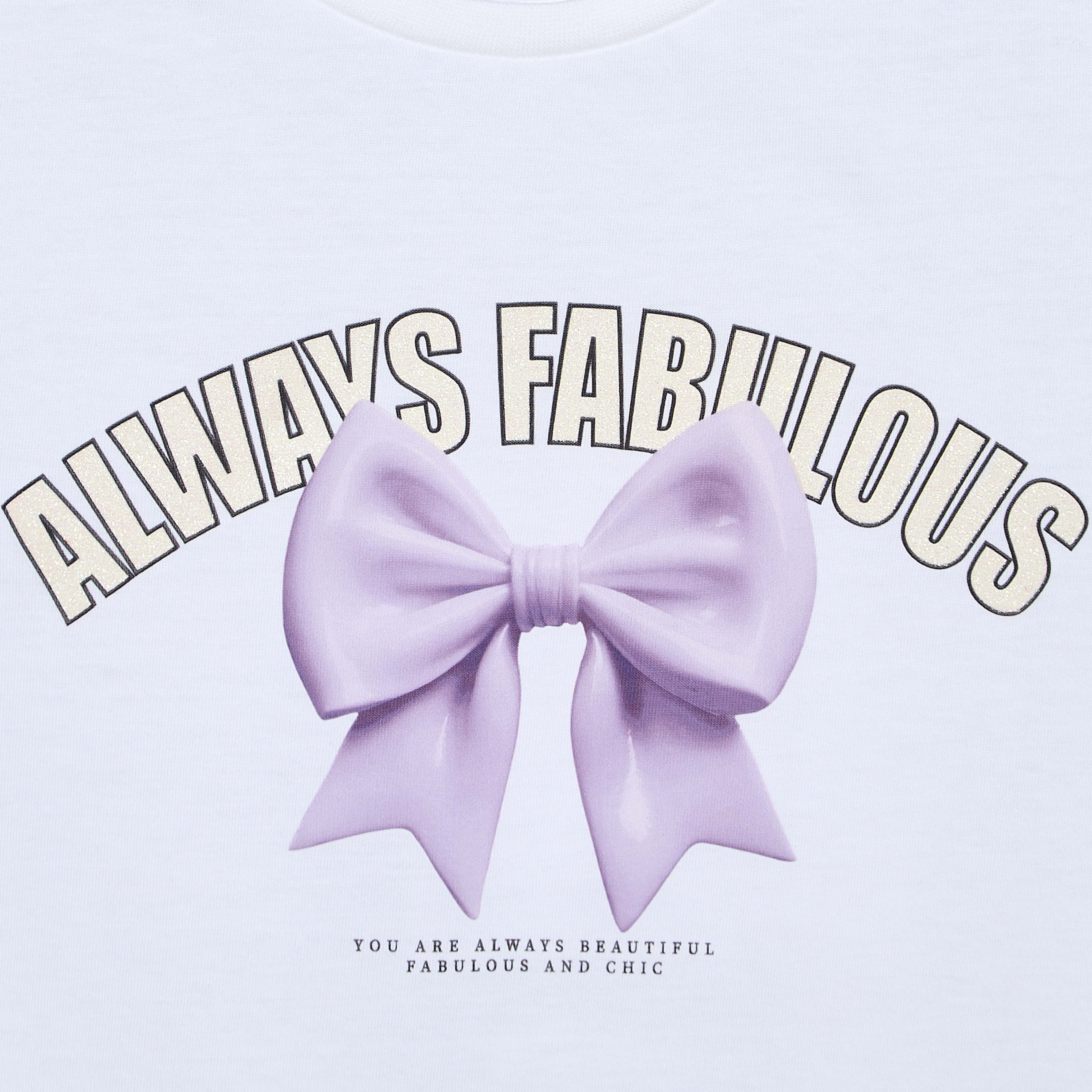 Juniors Crew Neck Short Sleeves T-shirt with Bow Print-girls-clothing-tshirts-image-4