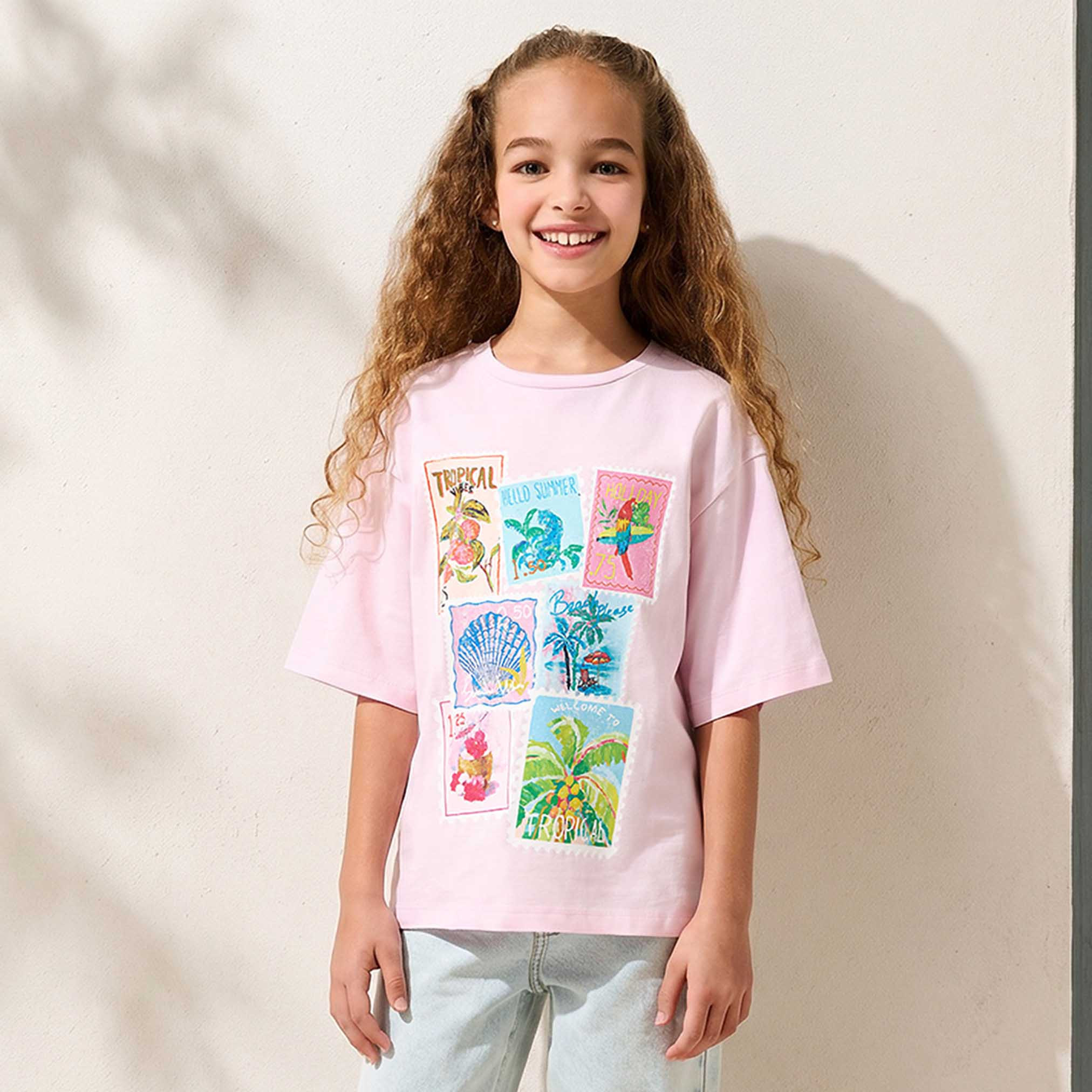Juniors Crew Neck Short Sleeves T-shirt with Graphic Print-girls-clothing-tshirts-image-1