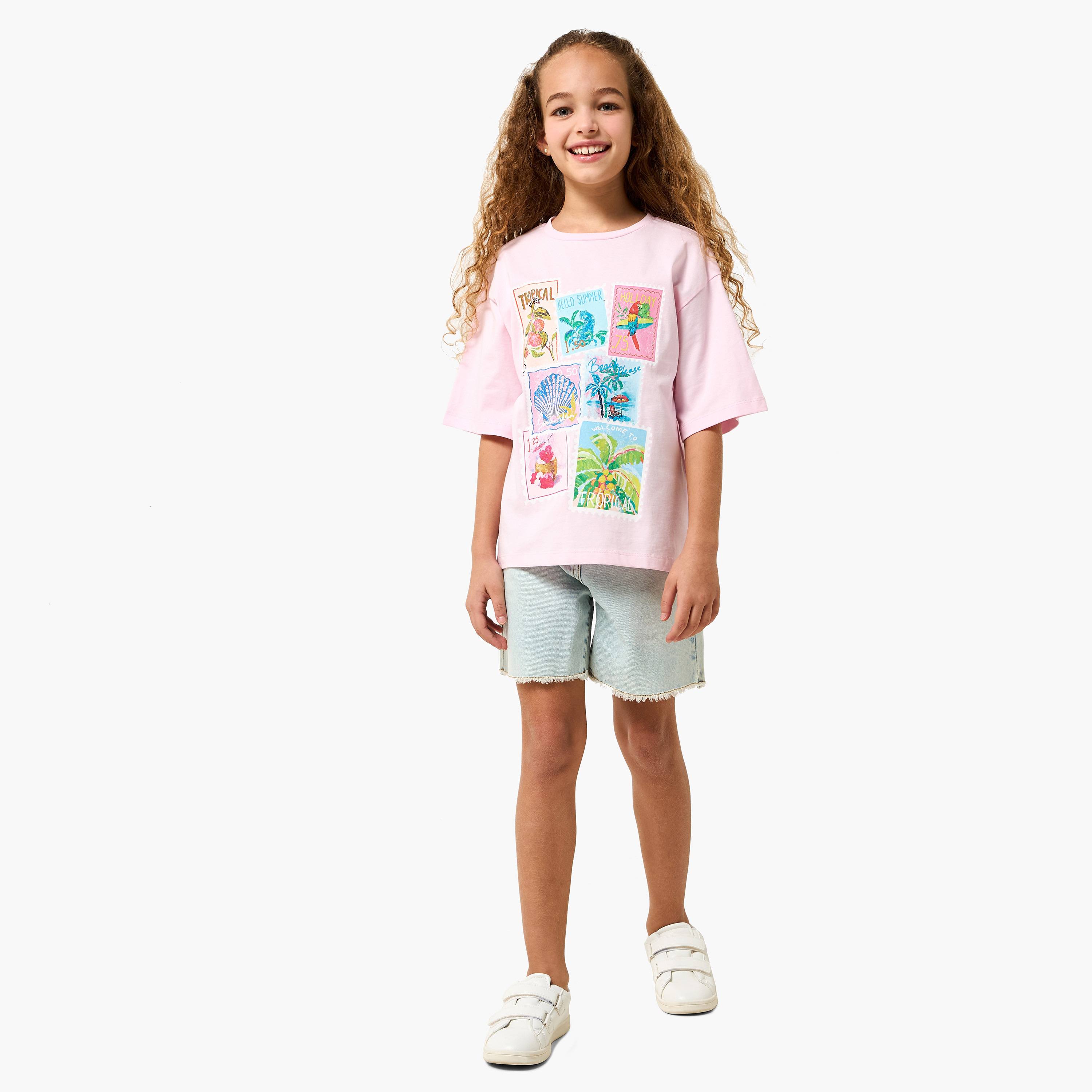 Juniors Crew Neck Short Sleeves T-shirt with Graphic Print-girls-clothing-tshirts-image-3