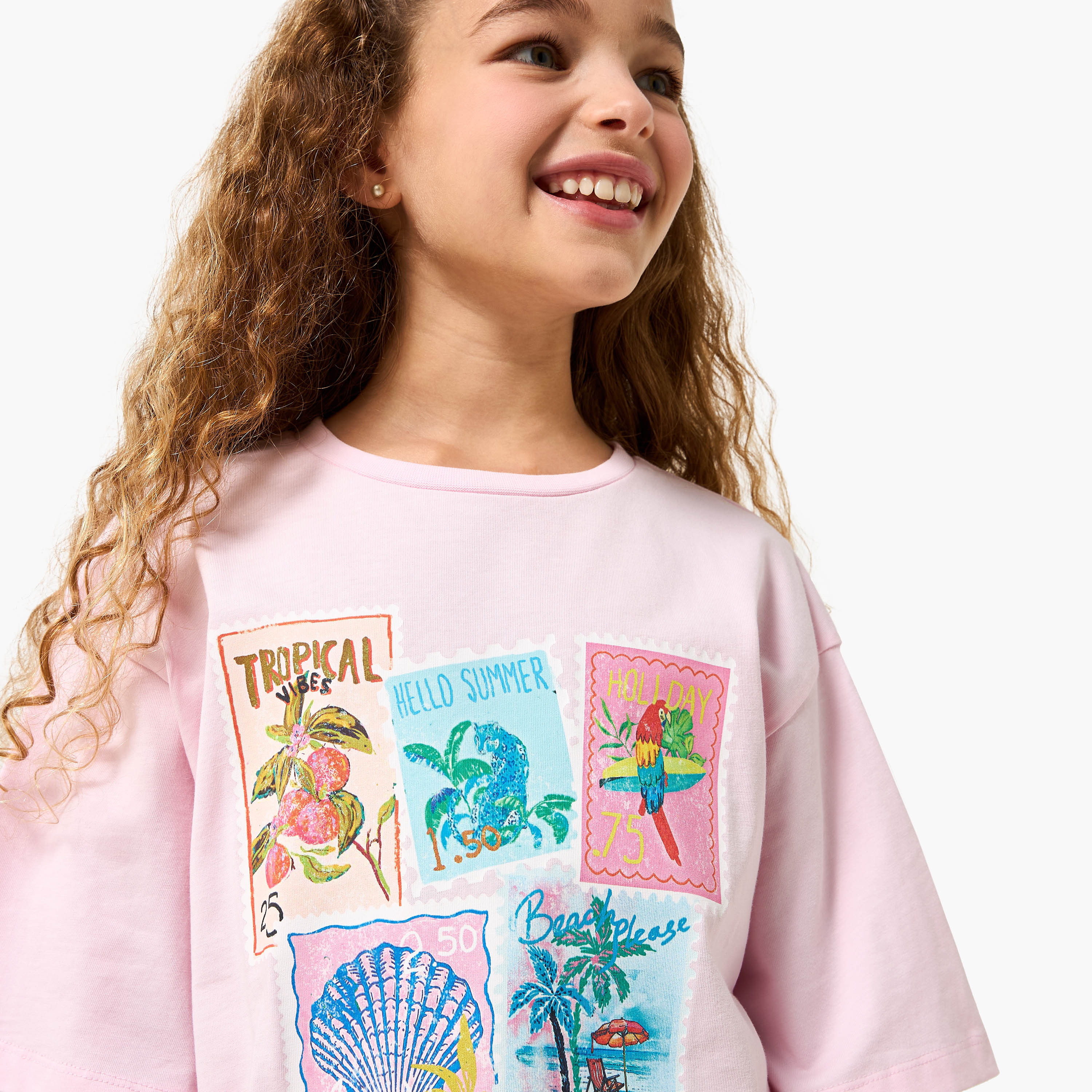 Juniors Crew Neck Short Sleeves T-shirt with Graphic Print-girls-clothing-tshirts-image-5