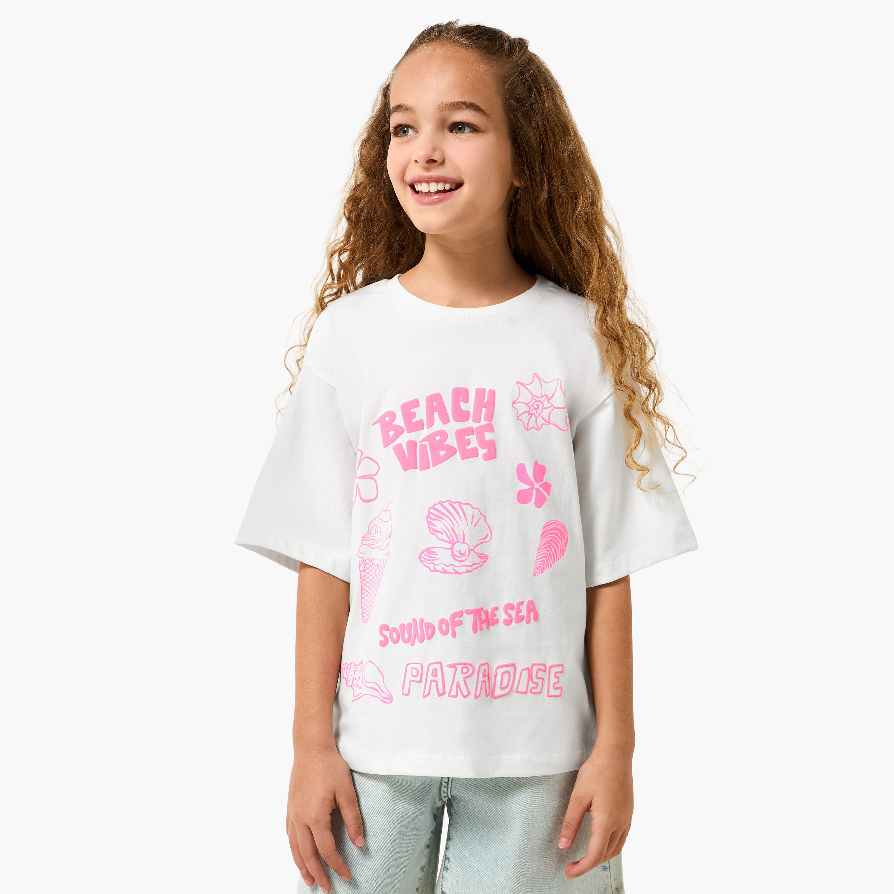 Juniors Crew Neck Short Sleeves T-shirt with Graphic Print-girls-clothing-tshirts-image-1