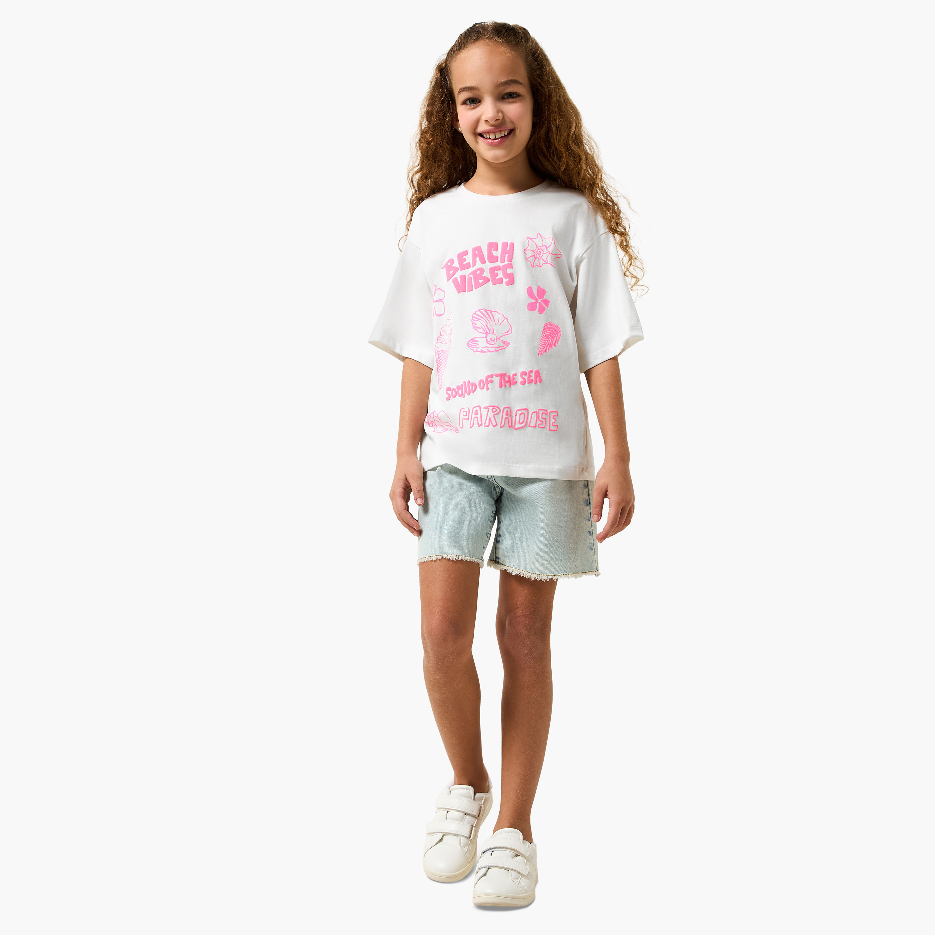 Juniors Crew Neck Short Sleeves T-shirt with Graphic Print-girls-clothing-tshirts-image-2