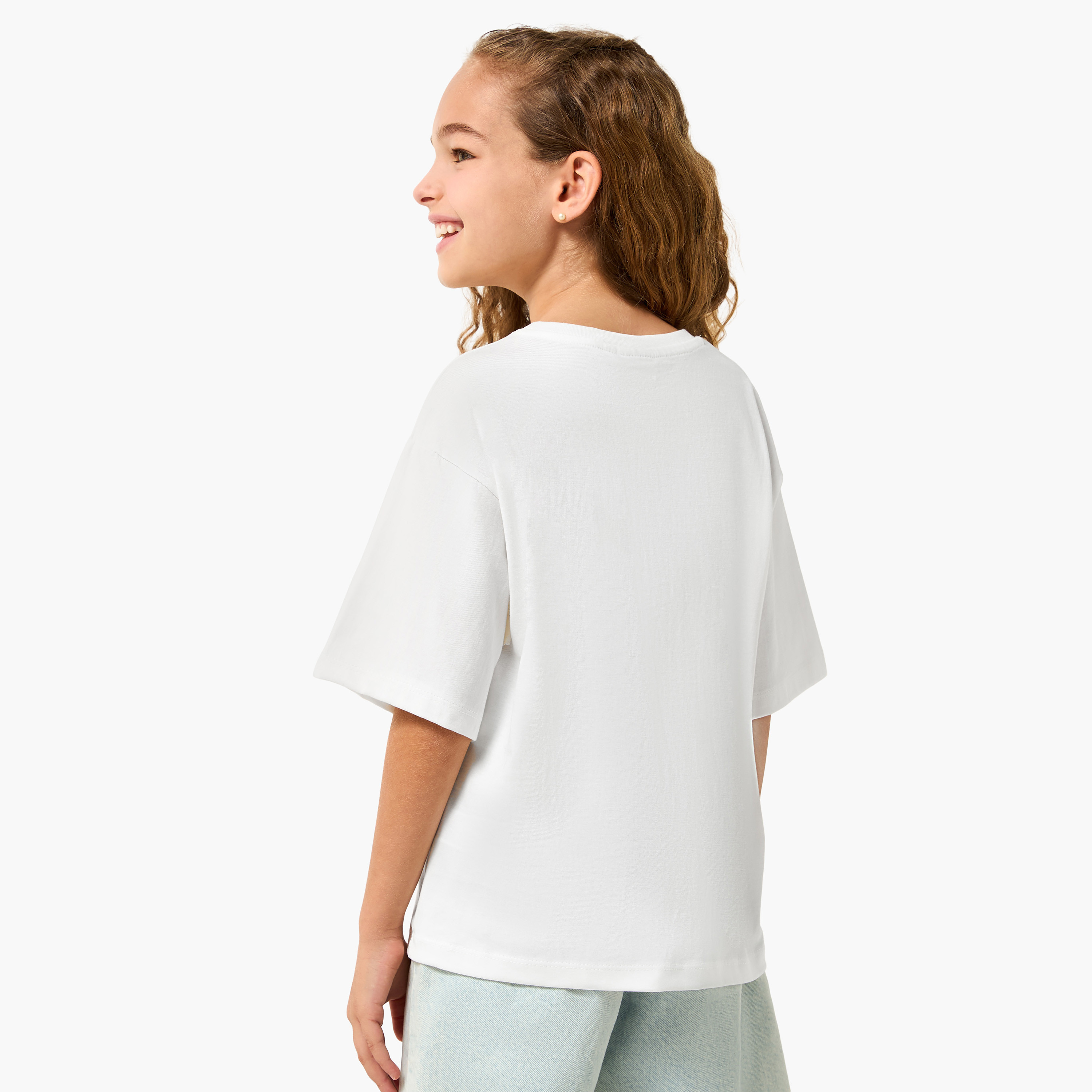 Juniors Crew Neck Short Sleeves T-shirt with Graphic Print-girls-clothing-tshirts-image-3