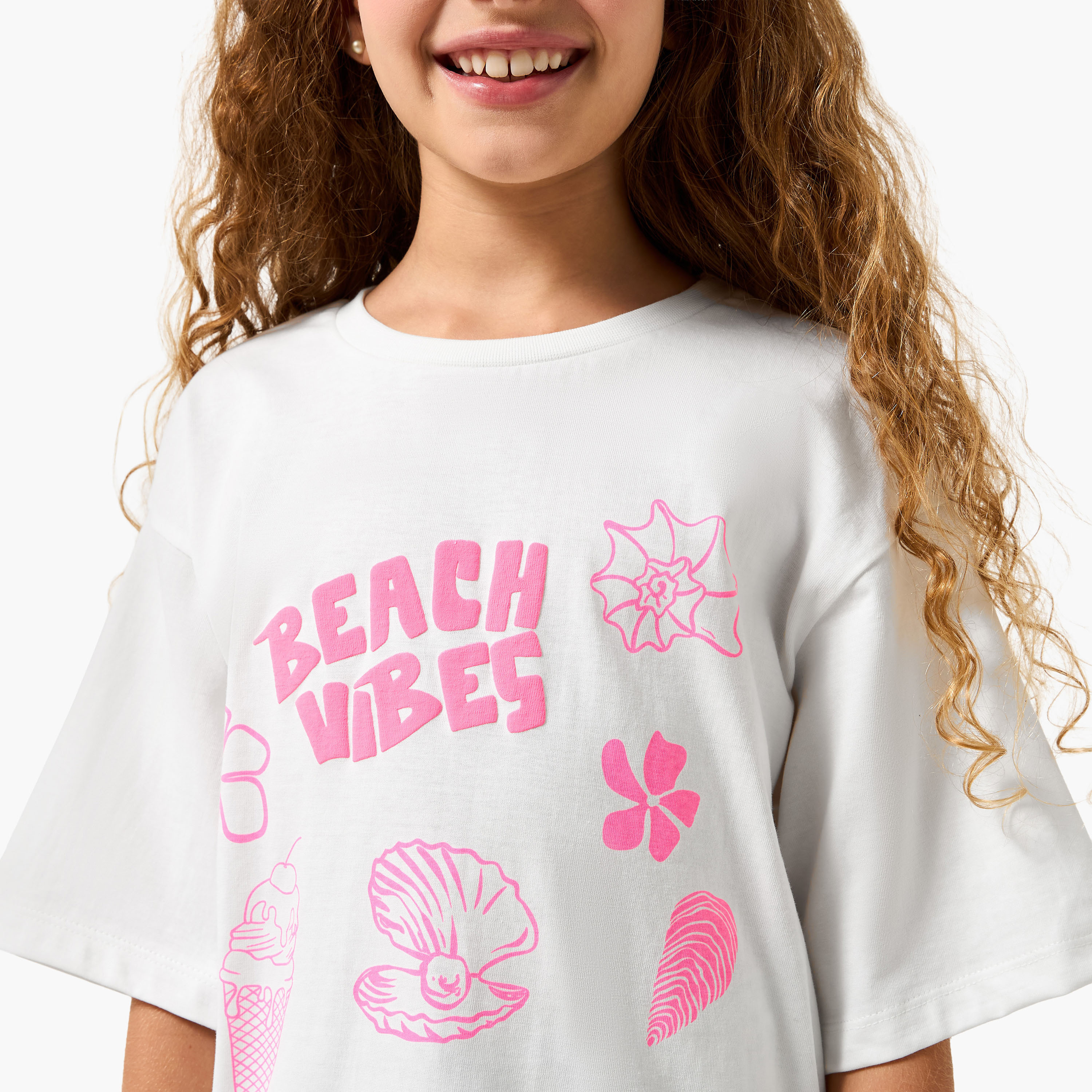 Juniors Crew Neck Short Sleeves T-shirt with Graphic Print-girls-clothing-tshirts-image-4