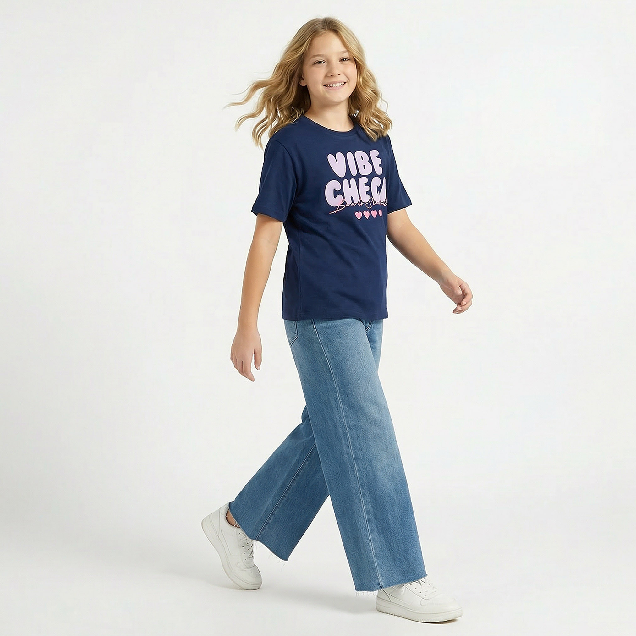 Juniors Crew Neck Short Sleeves T-shirt with Slogan Print-girls-clothing-tshirts-image-5