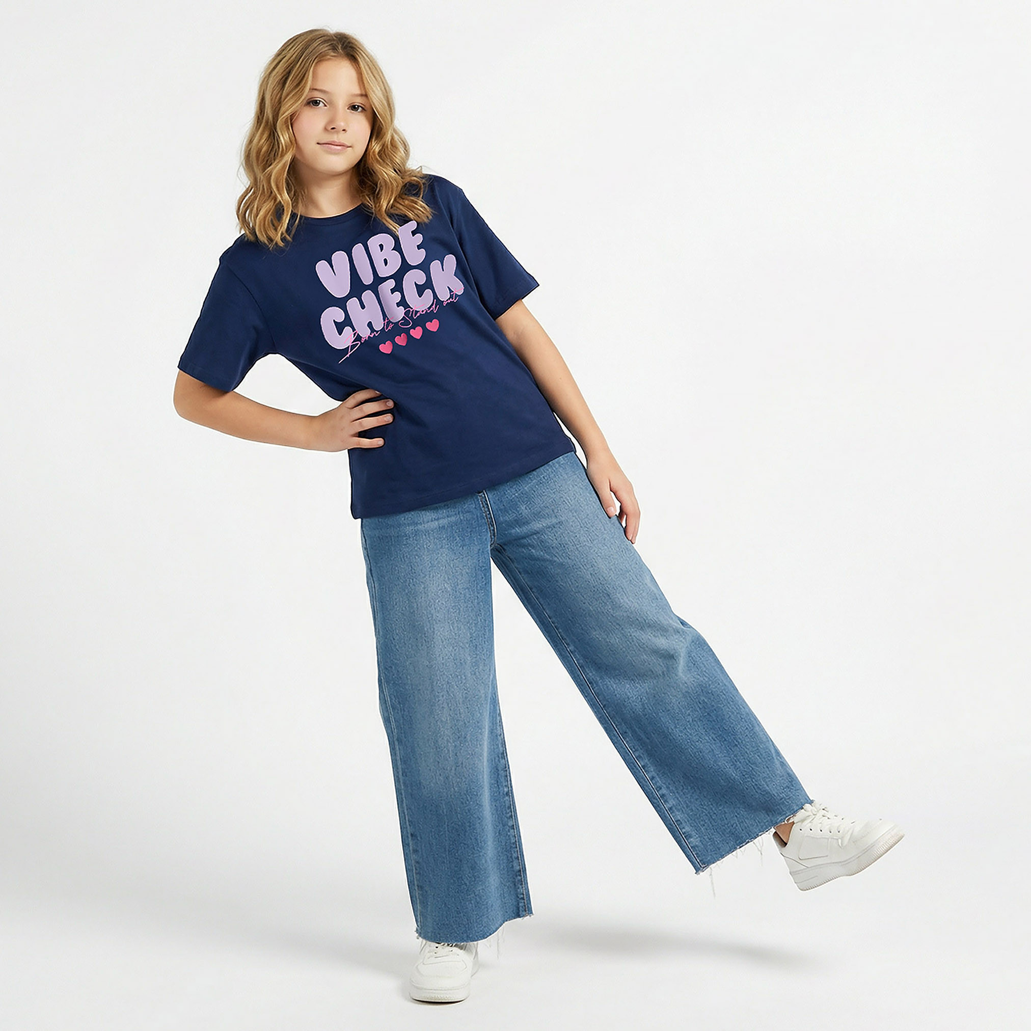 Juniors Crew Neck Short Sleeves T-shirt with Slogan Print-girls-clothing-tshirts-image-6