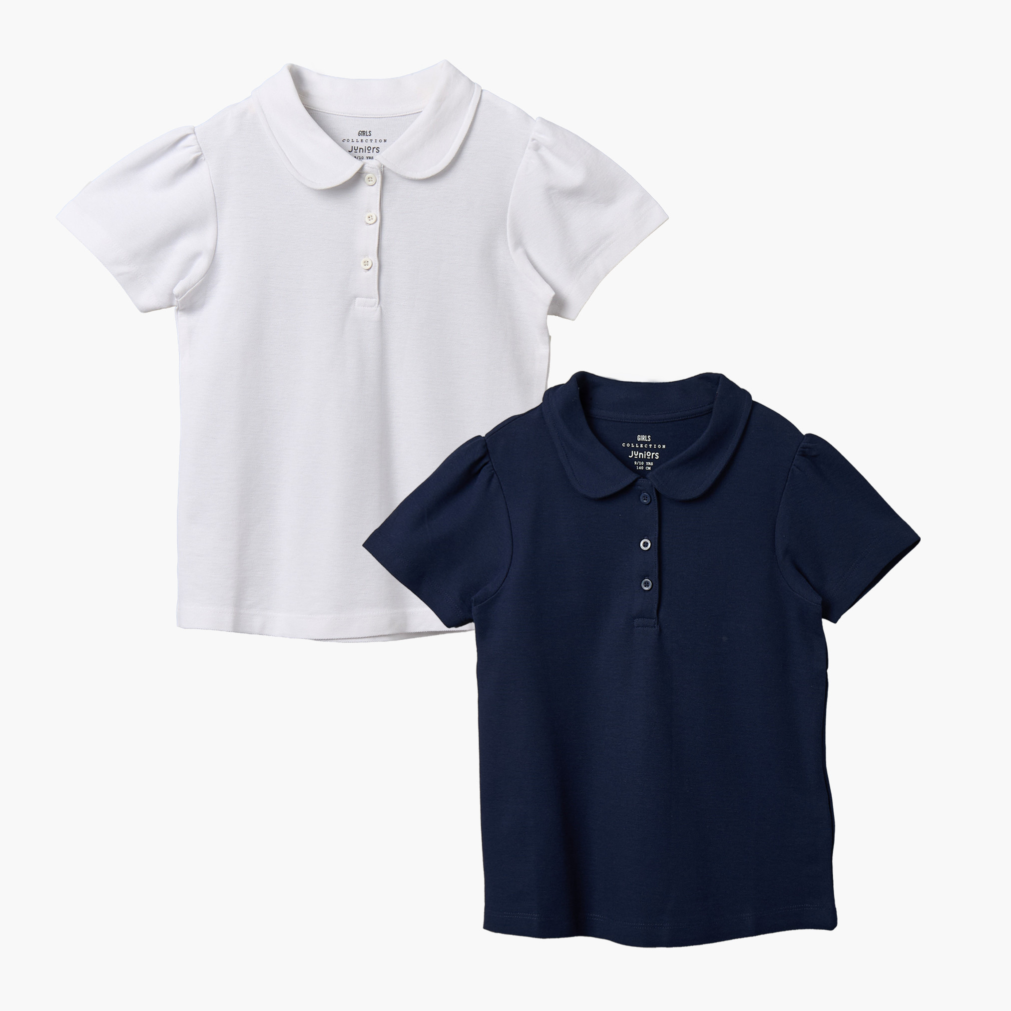 Pack of 2 Juniors Peter Pan Collar Short Sleeves T-shirt with Textured Design-girls-clothing-schoolwear-tshirts-image-1