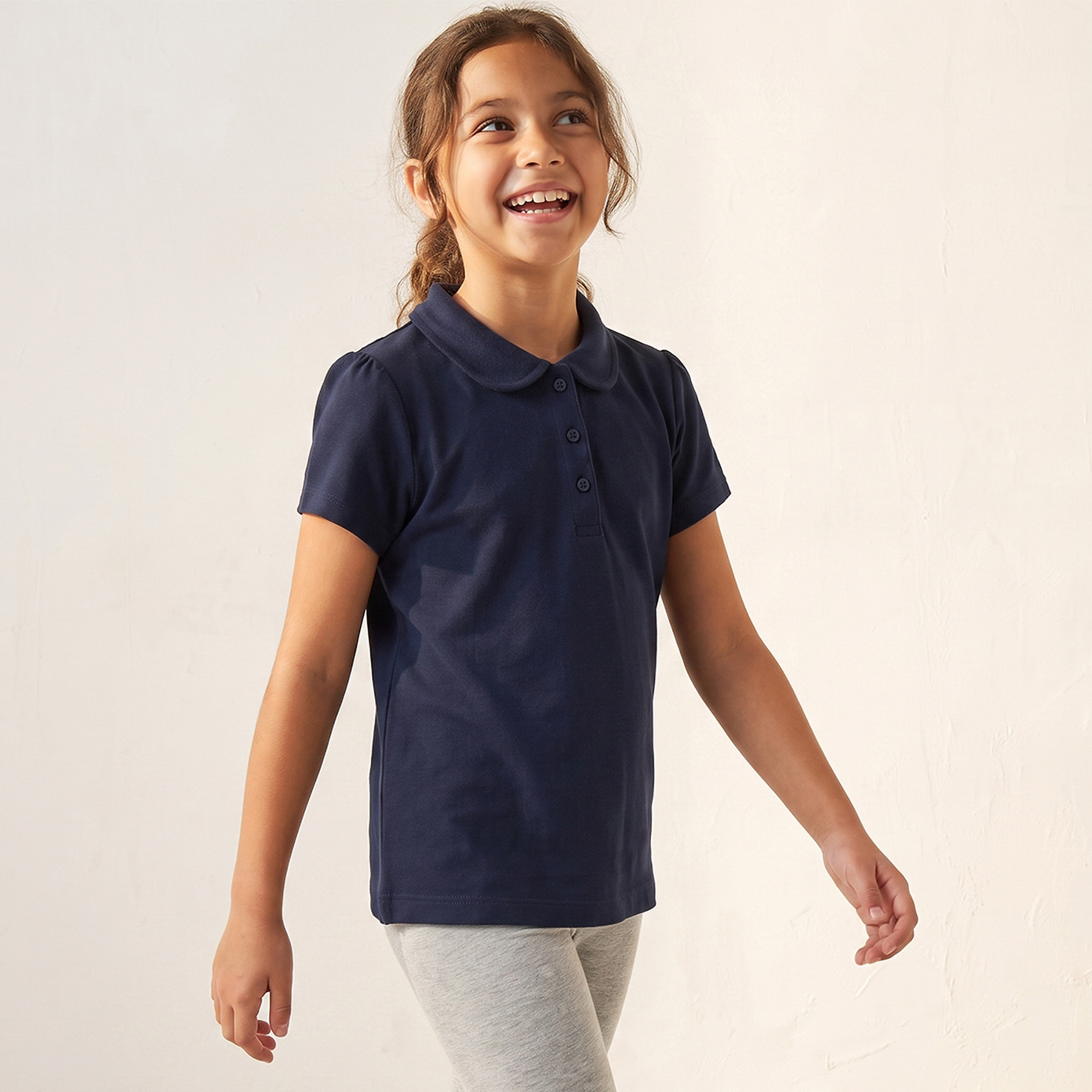 Pack of 2 Juniors Peter Pan Collar Short Sleeves T-shirt with Textured Design-girls-clothing-schoolwear-tshirts-image-4