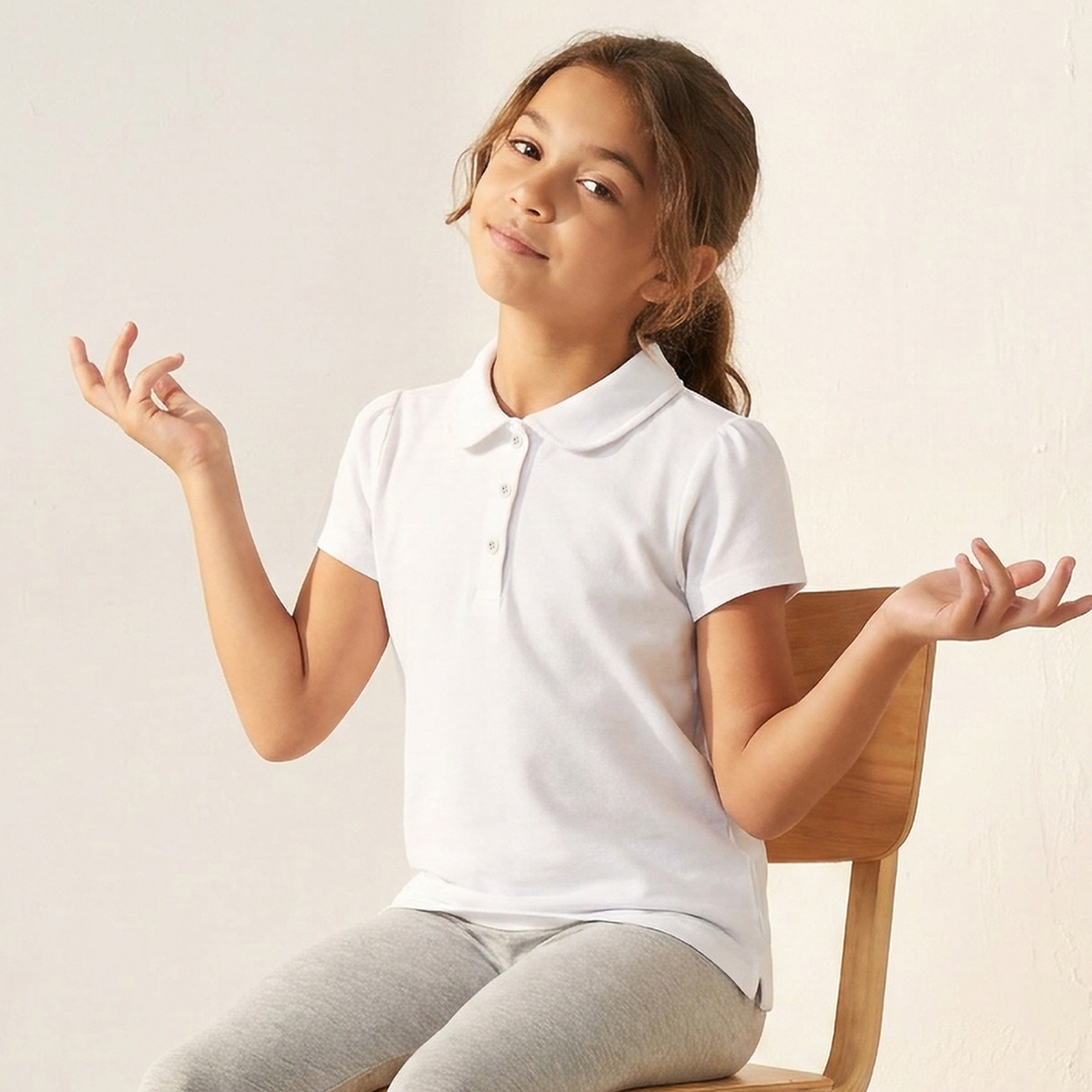 Pack of 2 Juniors Peter Pan Collar Short Sleeves T-shirt with Textured Design-girls-clothing-schoolwear-tshirts-image-3