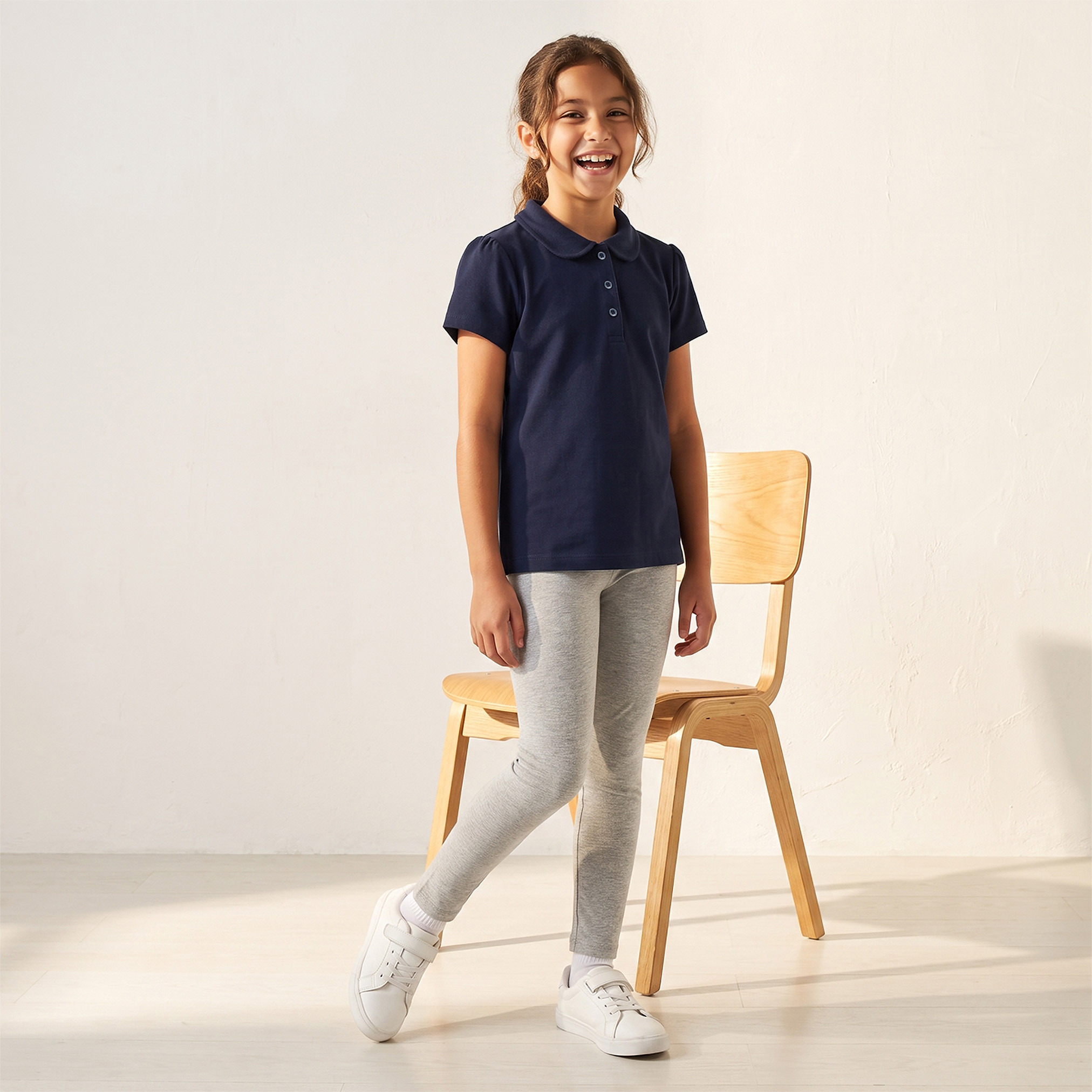 Pack of 2 Juniors Peter Pan Collar Short Sleeves T-shirt with Textured Design-girls-clothing-schoolwear-tshirts-image-2