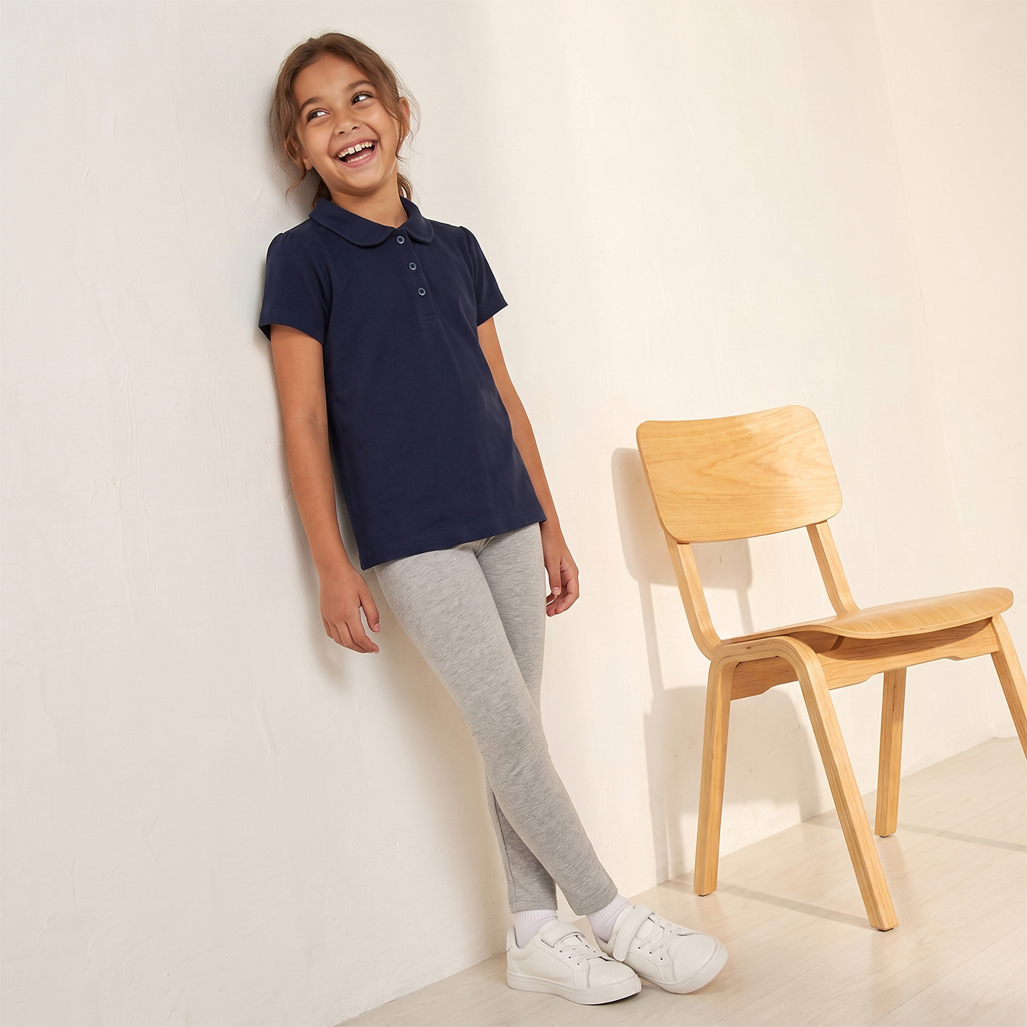 Pack of 2 Juniors Peter Pan Collar Short Sleeves T-shirt with Textured Design-girls-clothing-schoolwear-tshirts-image-5