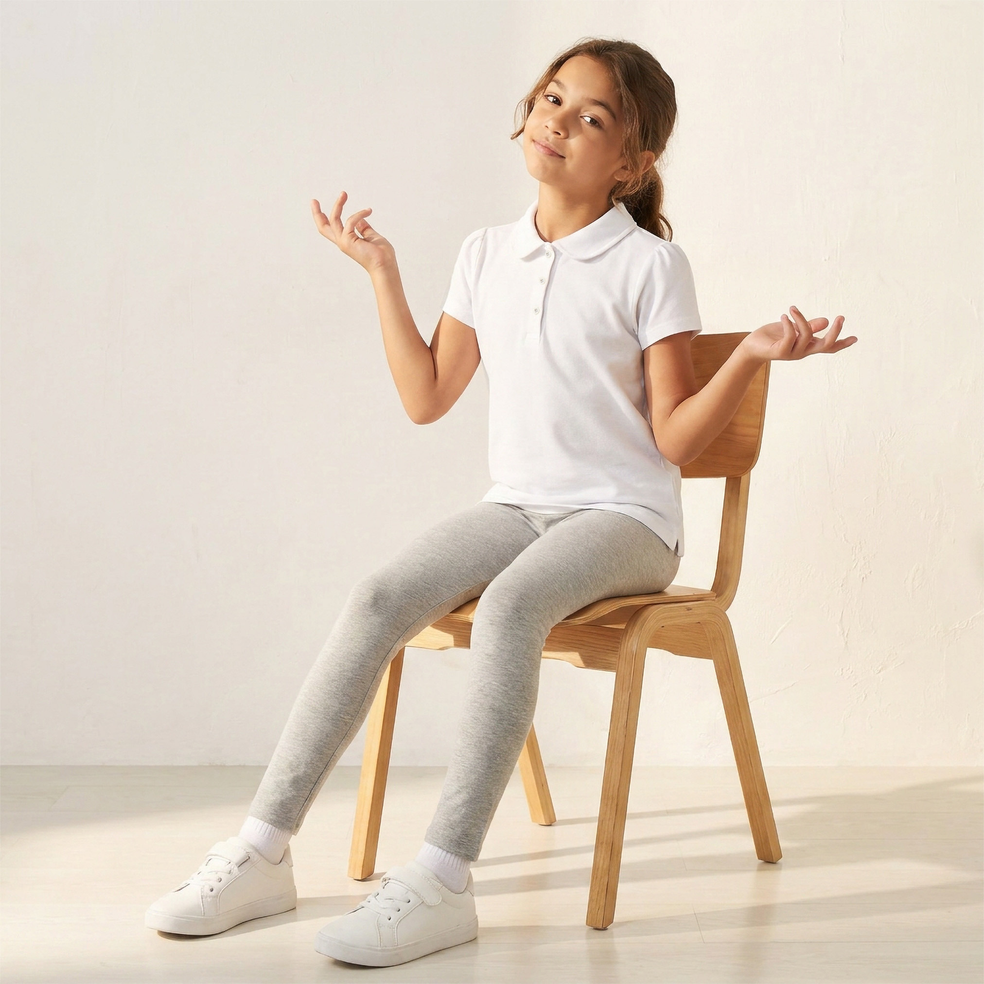 Pack of 2 Juniors Peter Pan Collar Short Sleeves T-shirt with Textured Design-girls-clothing-schoolwear-tshirts-image-7