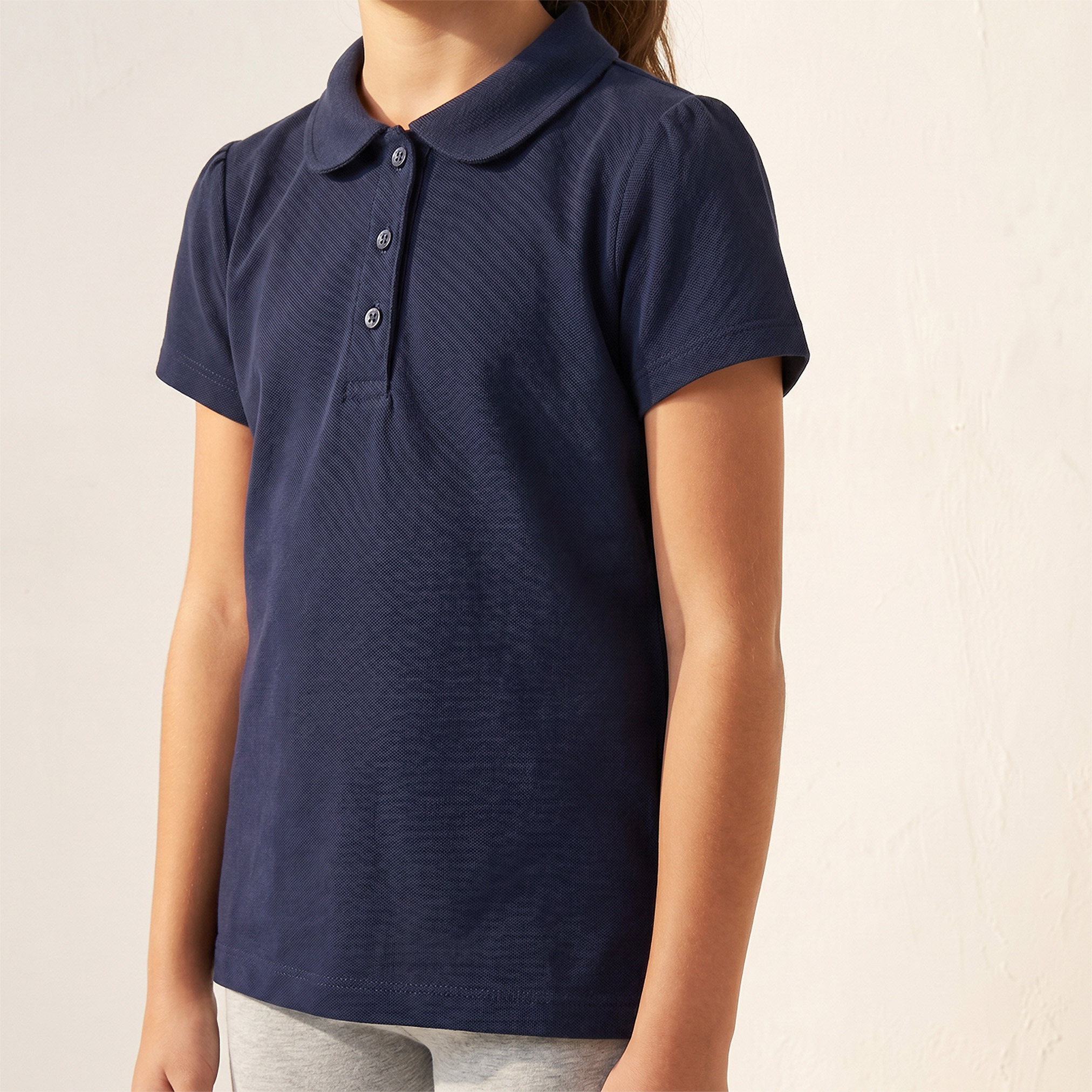 Pack of 2 Juniors Peter Pan Collar Short Sleeves T-shirt with Textured Design-girls-clothing-schoolwear-tshirts-image-8