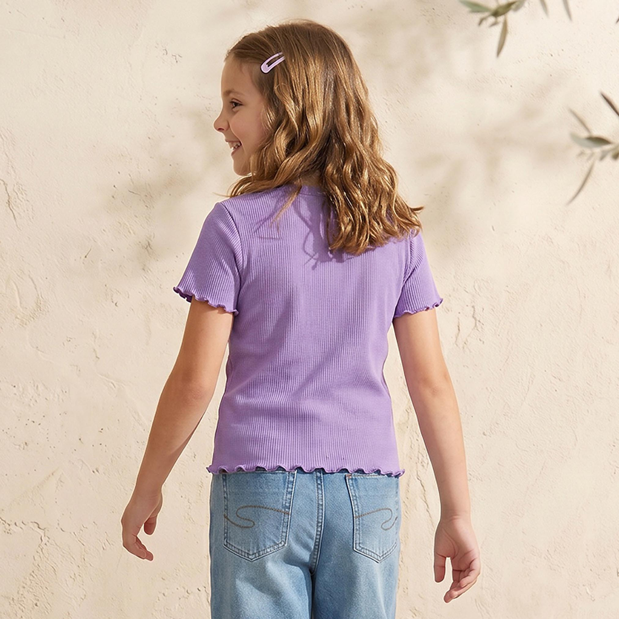 Juniors Crew Neck Short Sleeves T-shirt with Cherry Embroidery-girls-clothing-tshirts-image-3