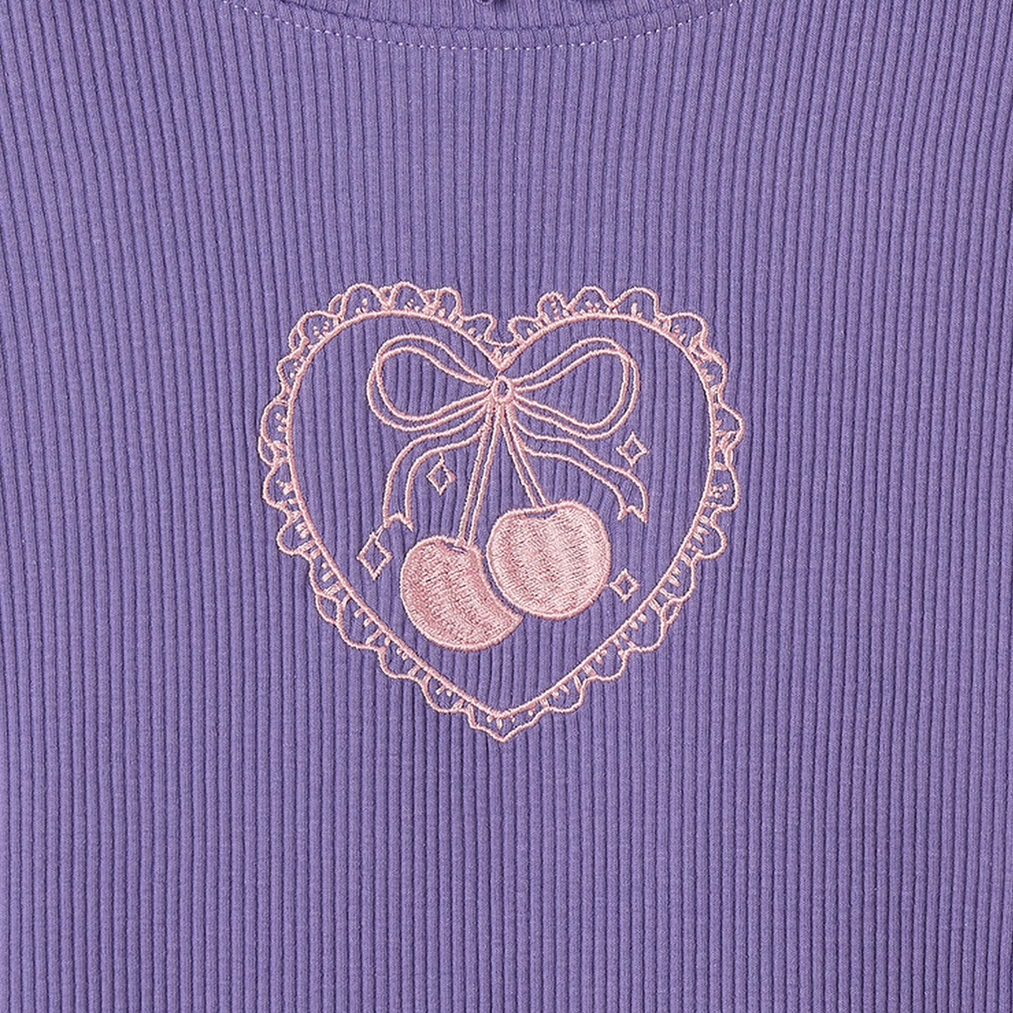 Juniors Crew Neck Short Sleeves T-shirt with Cherry Embroidery-girls-clothing-tshirts-image-4