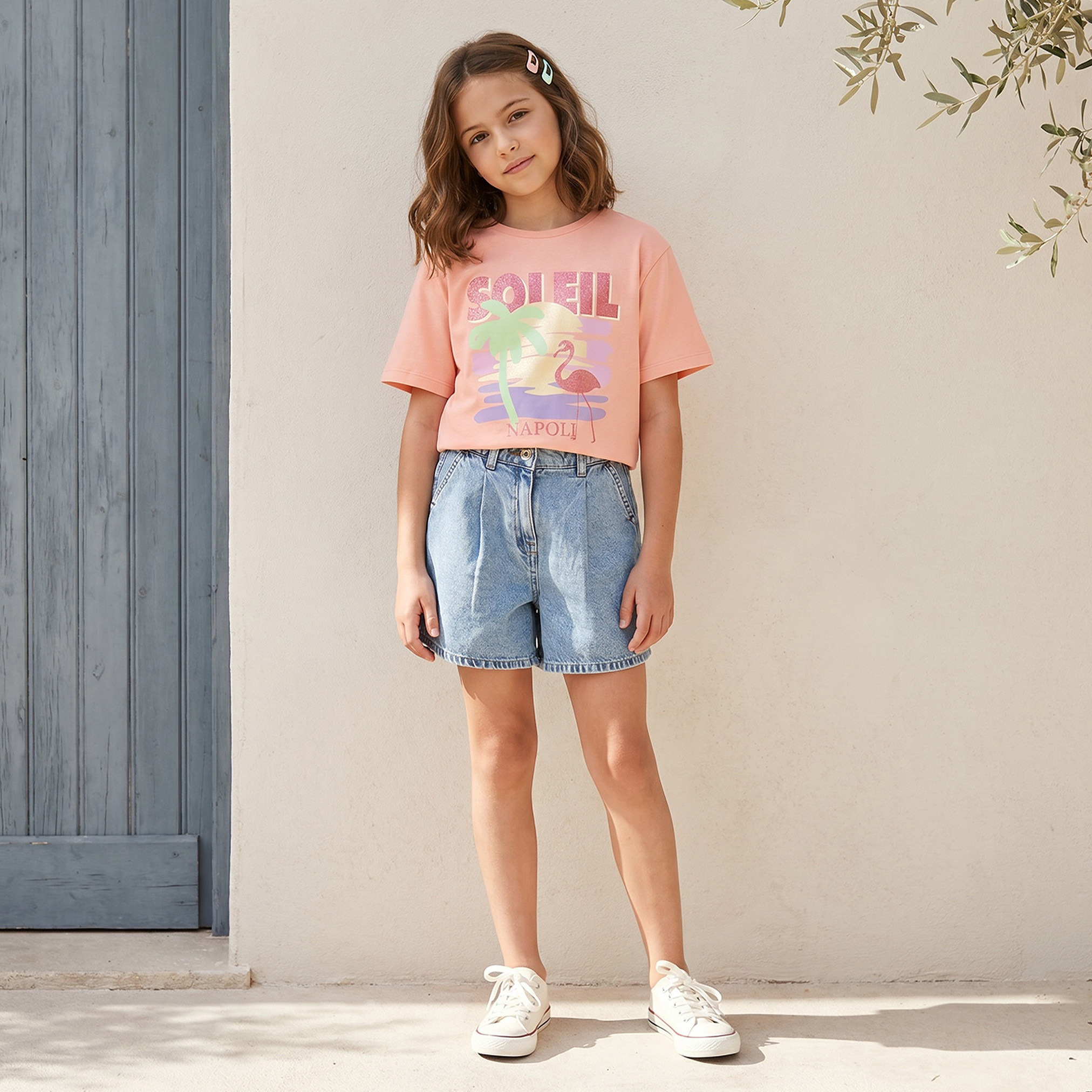 تيشيرت بياقة ضيقة وأكمام قصيرة وطبعات من جونيورز-girls-clothing-tshirts-image-2