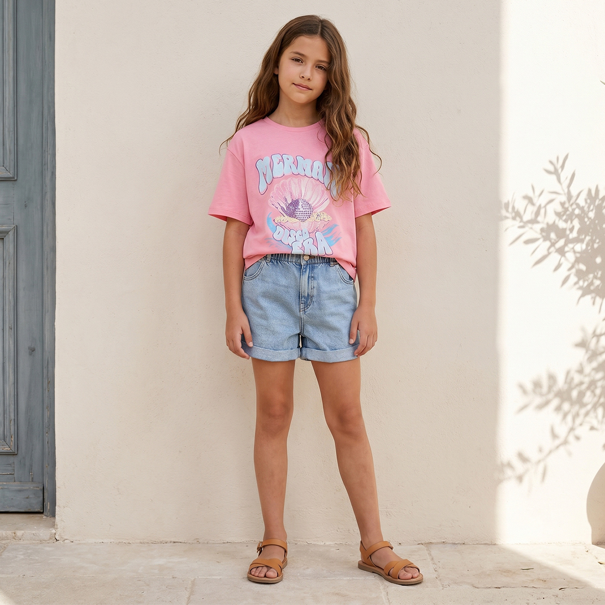 تيشيرت برقبة ضيقة وأكمام قصيرة وطبعات من جونيورز-girls-clothing-tshirts-image-2