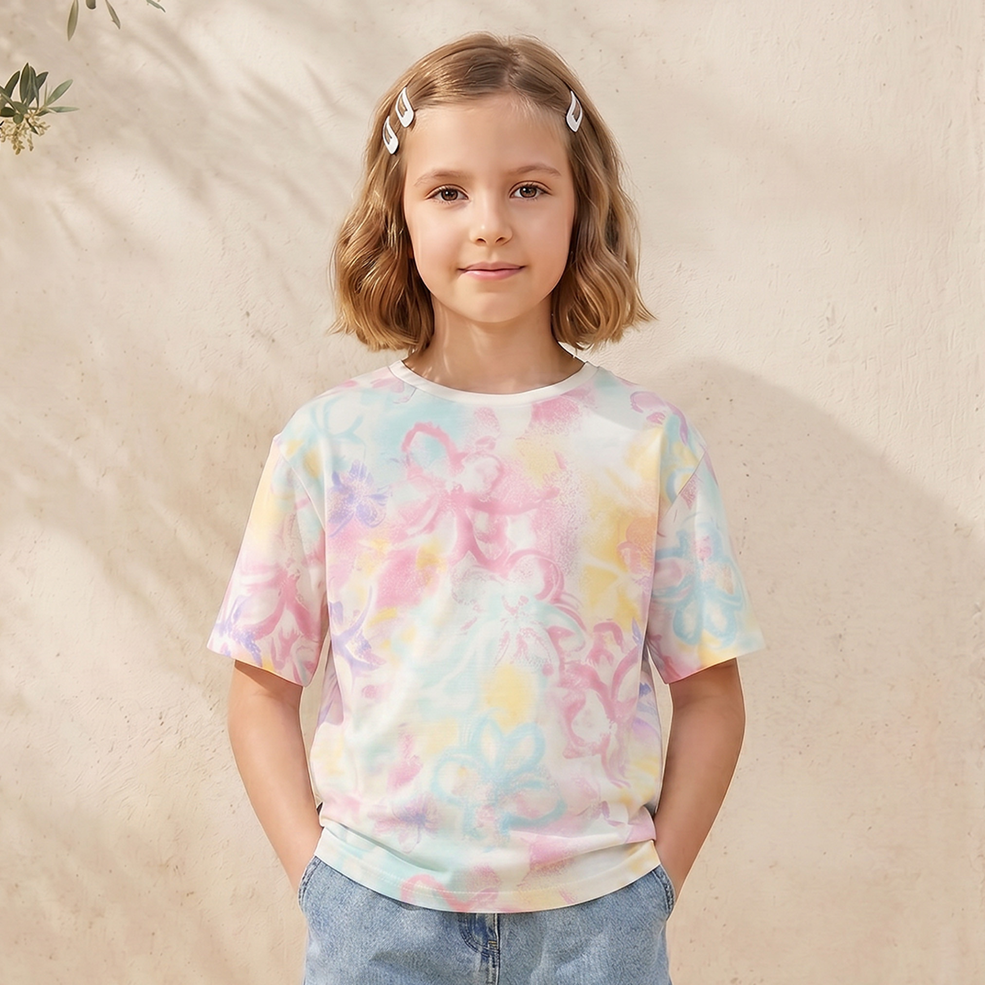 تيشيرت برقبة ضيقة وأكمام قصيرة وطبعات تاي داي من جونيورز-girls-clothing-tshirts-image-1