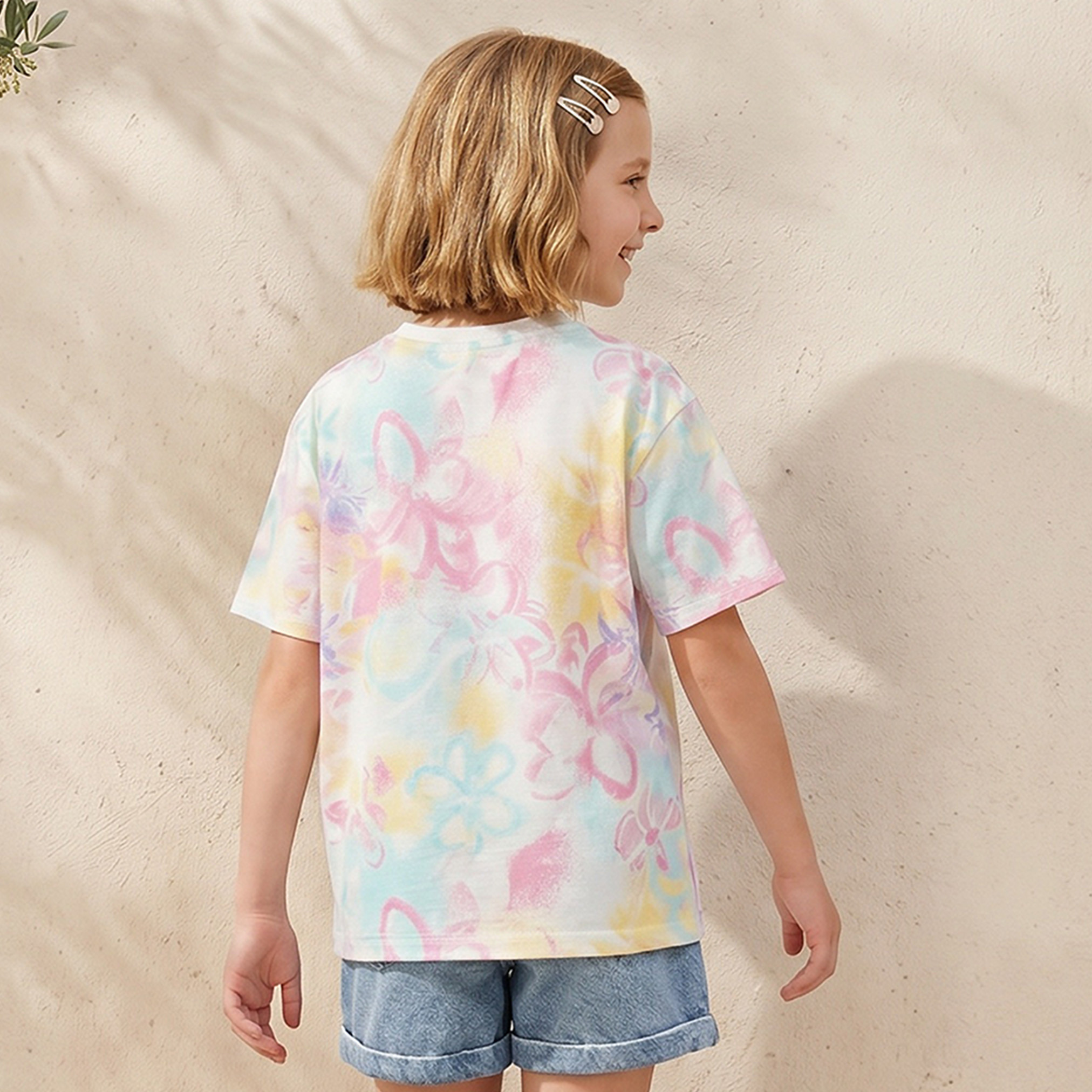 تيشيرت برقبة ضيقة وأكمام قصيرة وطبعات تاي داي من جونيورز-girls-clothing-tshirts-image-3