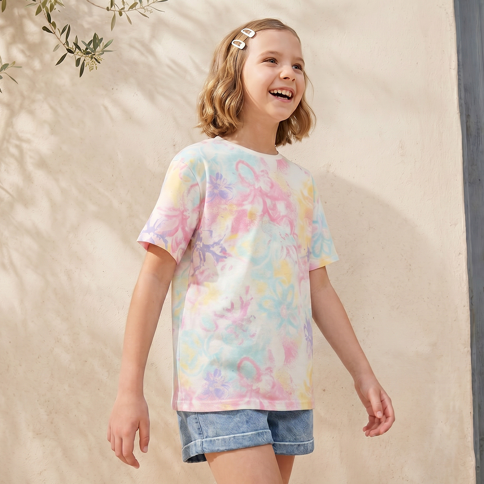 تيشيرت برقبة ضيقة وأكمام قصيرة وطبعات تاي داي من جونيورز-girls-clothing-tshirts-image-5