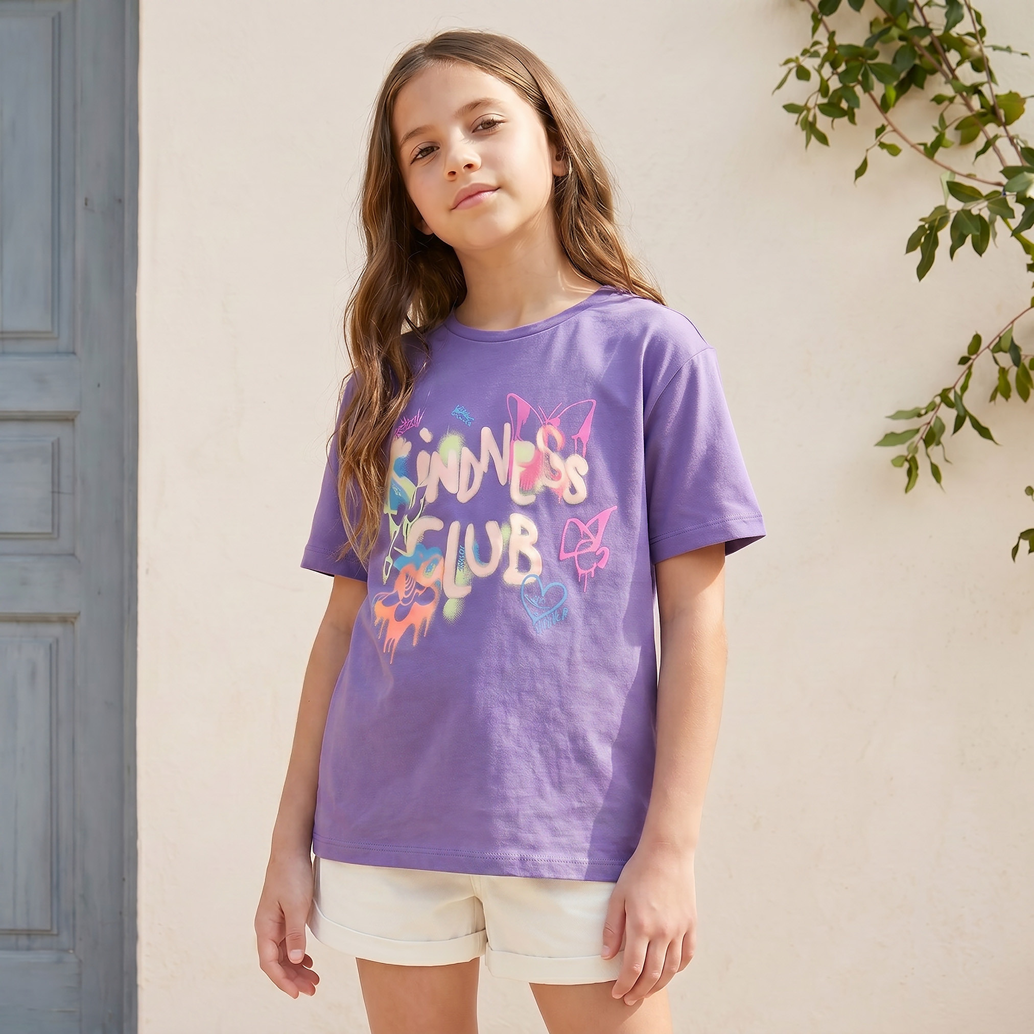 Juniors Crew Neck Short Sleeves T-shirt with Graphic Print-girls-clothing-tshirts-image-1