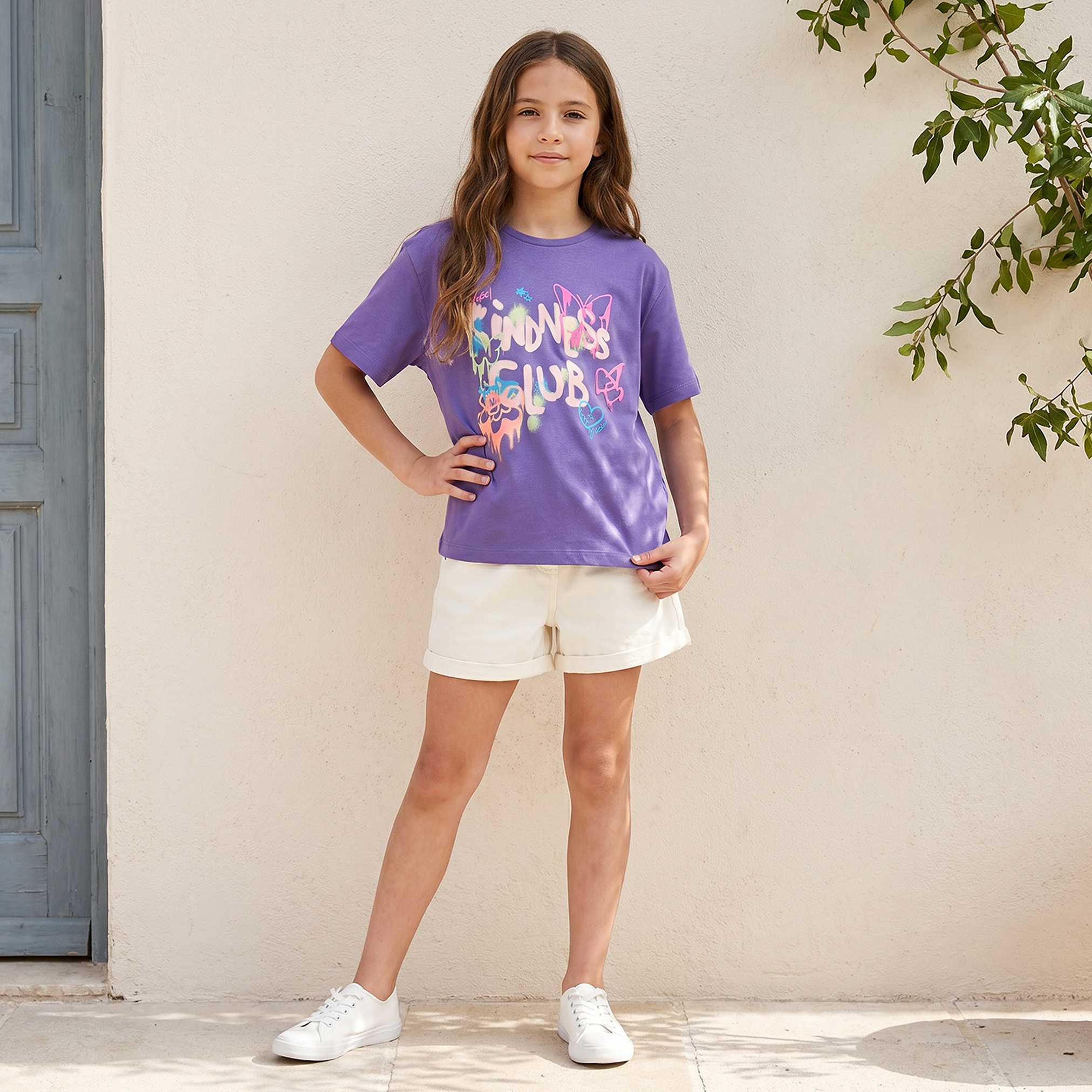 Juniors Crew Neck Short Sleeves T-shirt with Graphic Print-girls-clothing-tshirts-image-2