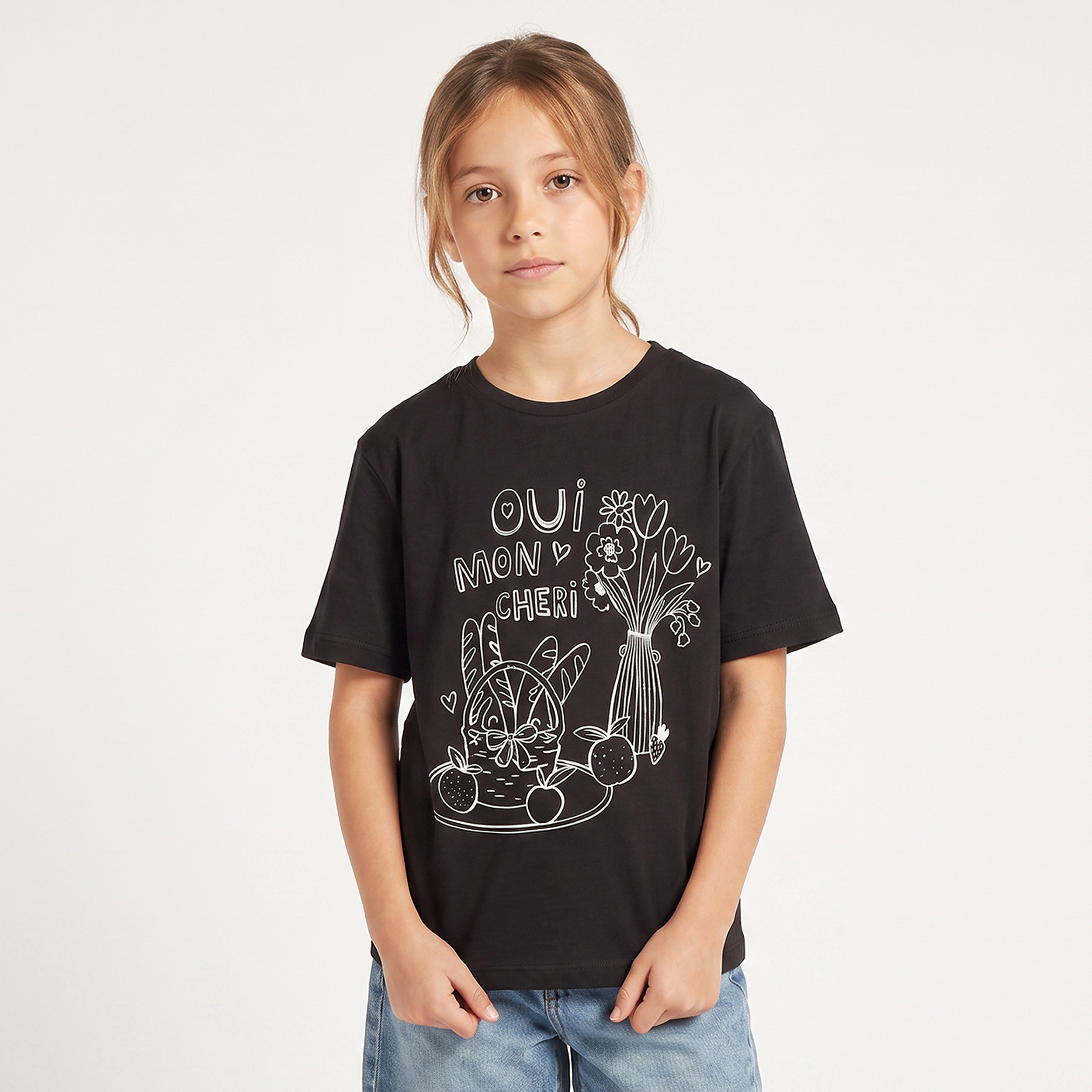 Juniors Crew Neck Short Sleeves T-shirt with Lemon Embroidery-girls-clothing-tshirts-image-1