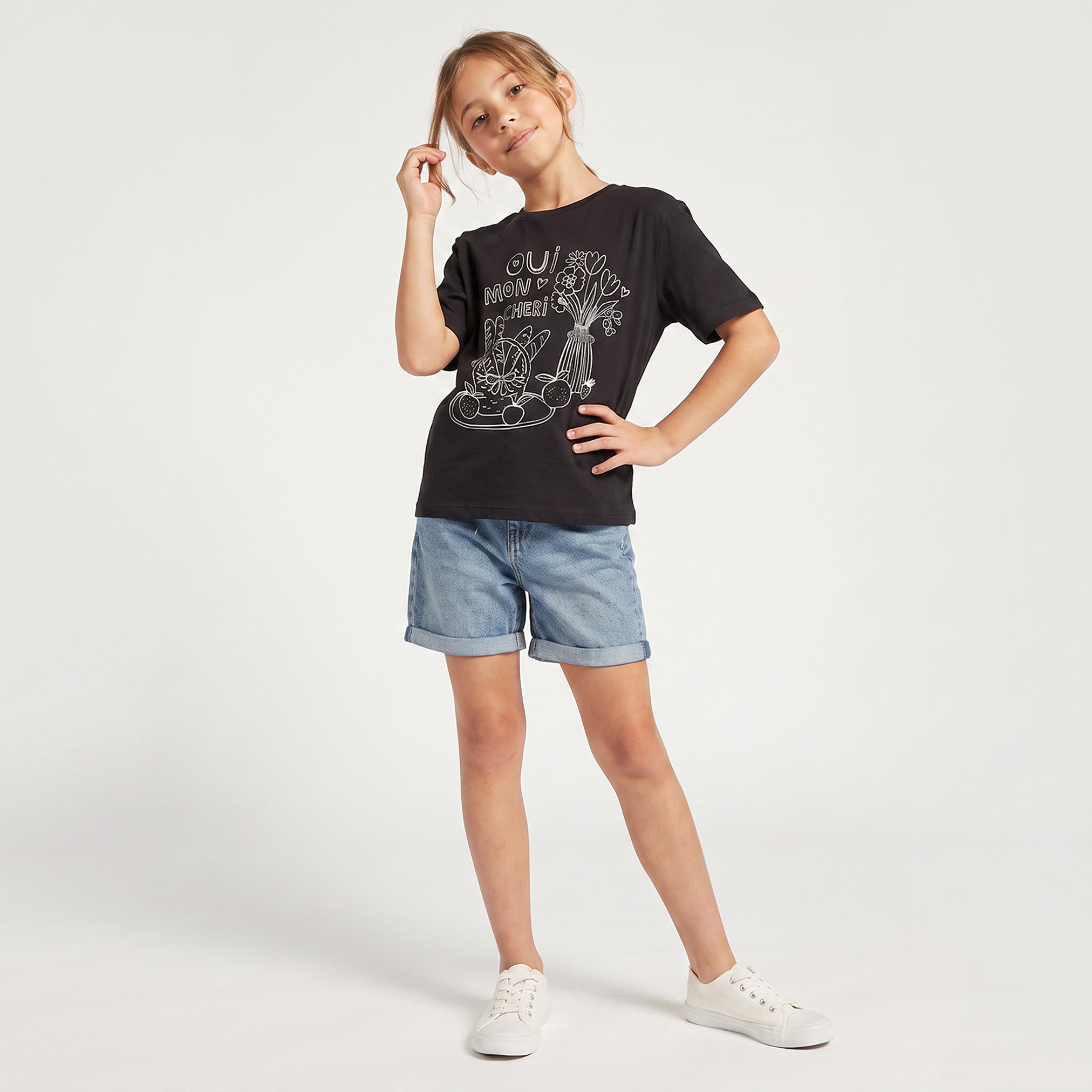 Juniors Crew Neck Short Sleeves T-shirt with Lemon Embroidery-girls-clothing-tshirts-image-3