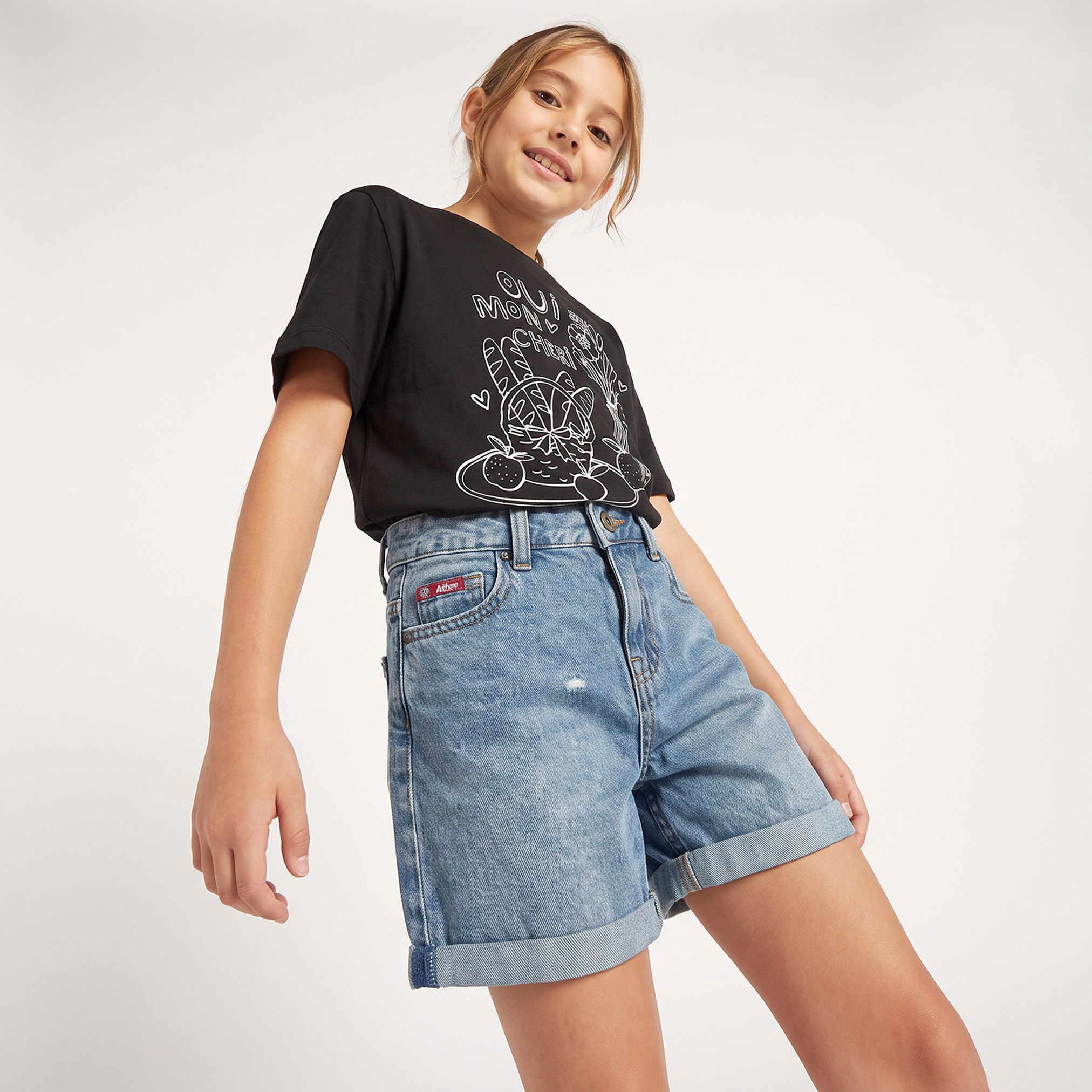 Juniors Crew Neck Short Sleeves T-shirt with Lemon Embroidery-girls-clothing-tshirts-image-4