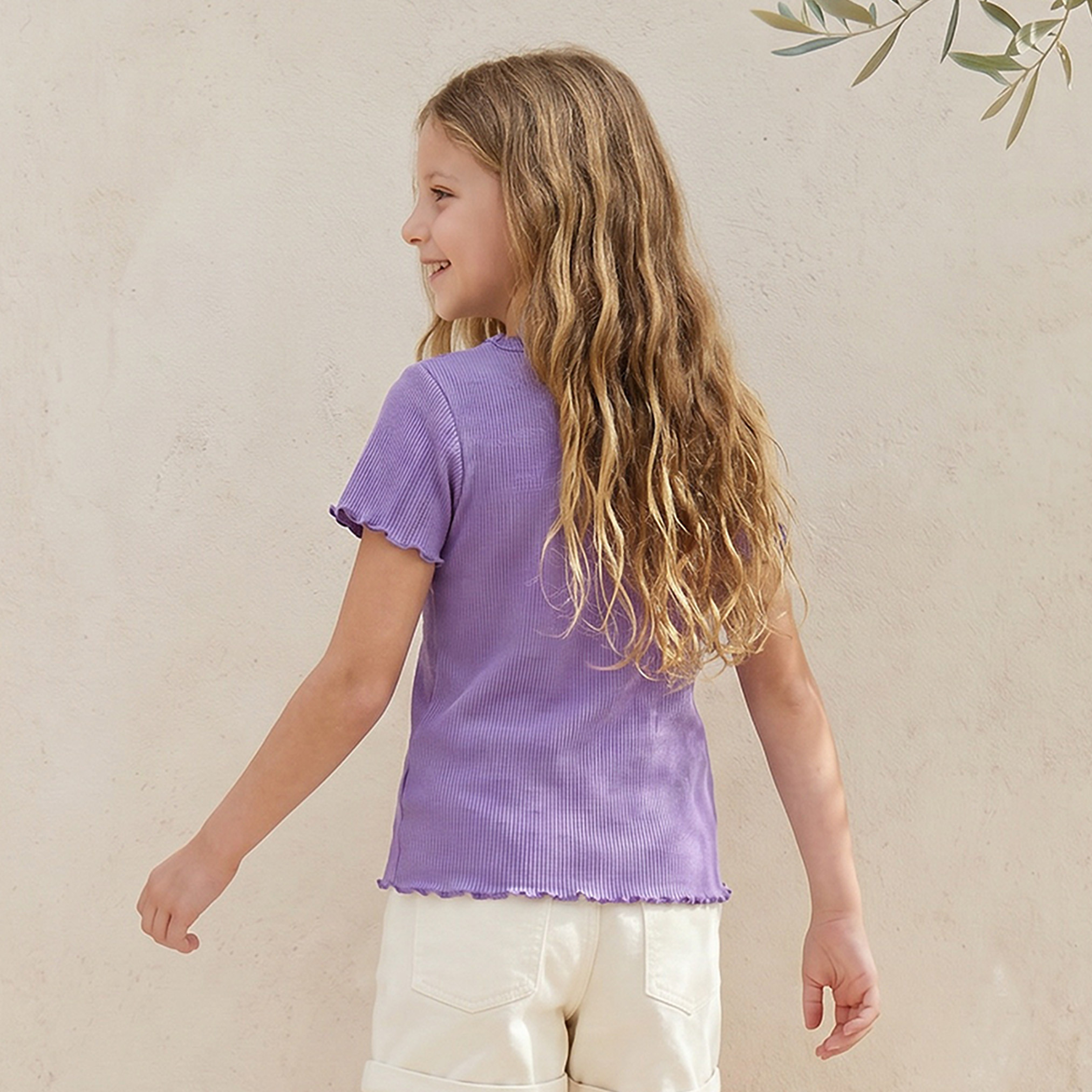 Juniors Crew Neck Short Sleeves T-shirt with Heart Embroidery-girls-clothing-tshirts-image-3