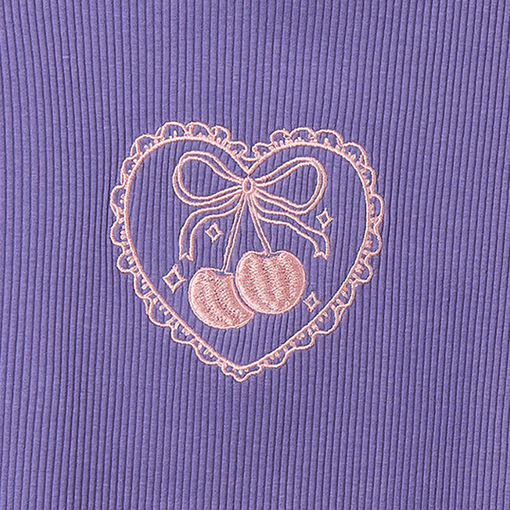 Juniors Crew Neck Short Sleeves T-shirt with Heart Embroidery-girls-clothing-tshirts-image-4