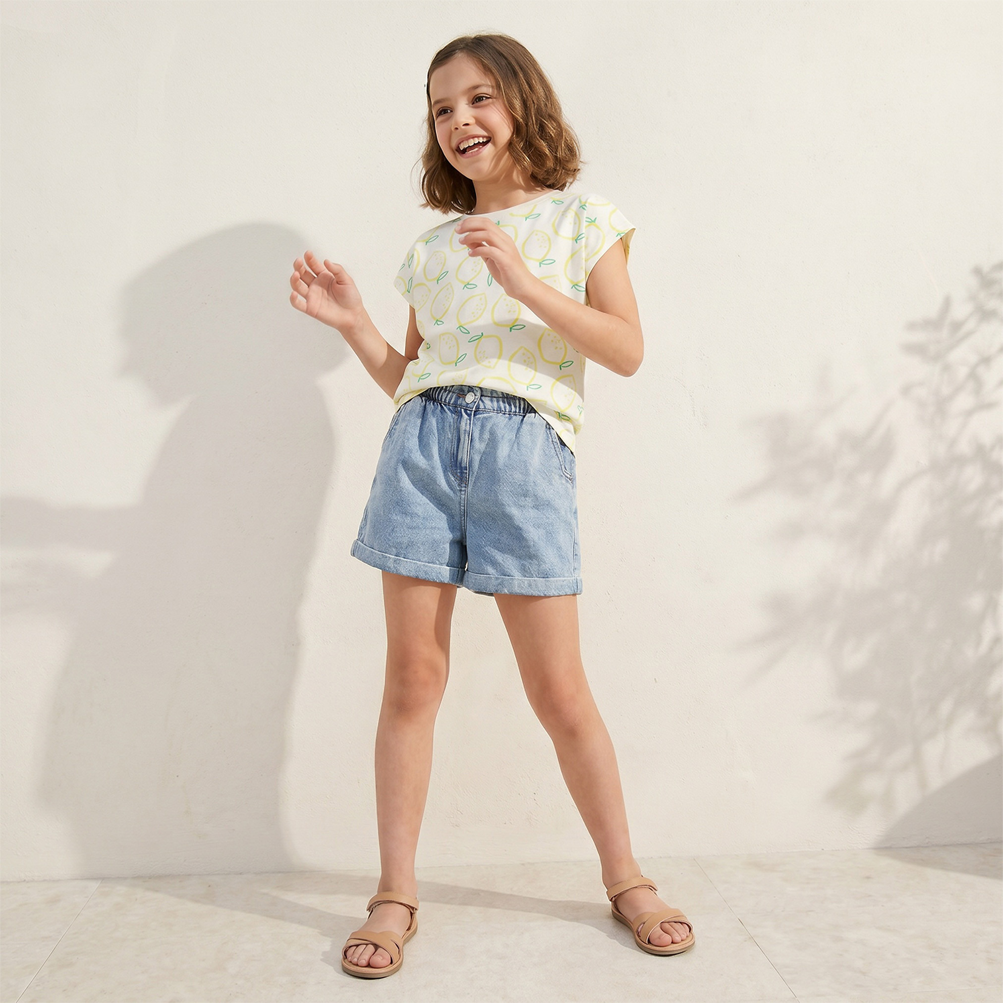 Juniors Crew Neck Short Sleeves T-shirt with Lemon Print-girls-clothing-tshirts-image-2