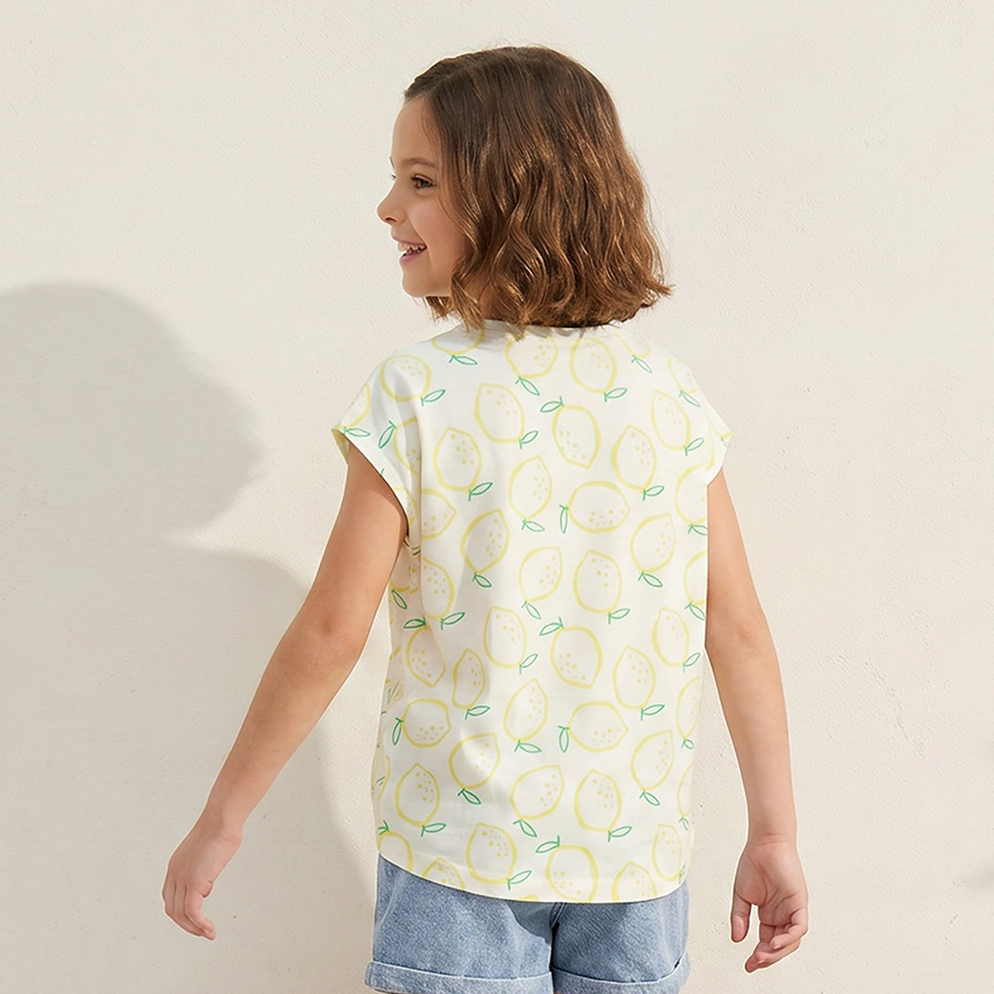 Juniors Crew Neck Short Sleeves T-shirt with Lemon Print-girls-clothing-tshirts-image-3