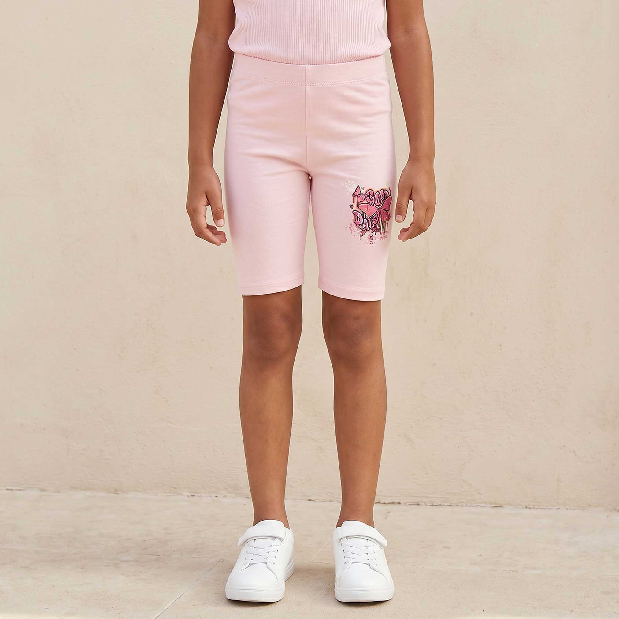 Juniors Knee Length Elasticated Waist Shorts with Butterfly Print-girls-clothing-bottoms-shorts-image-1