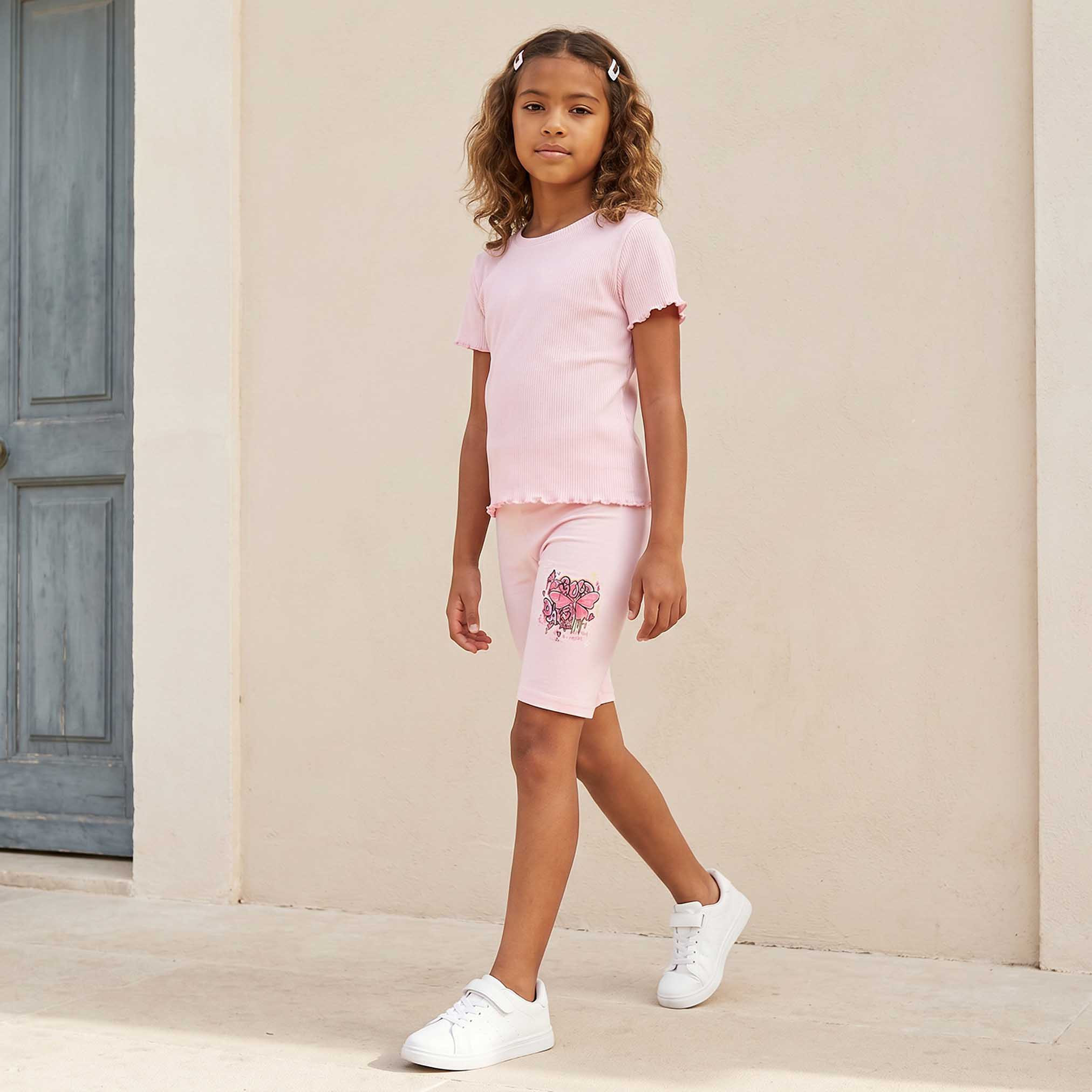 Juniors Knee Length Elasticated Waist Shorts with Butterfly Print-girls-clothing-bottoms-shorts-image-2